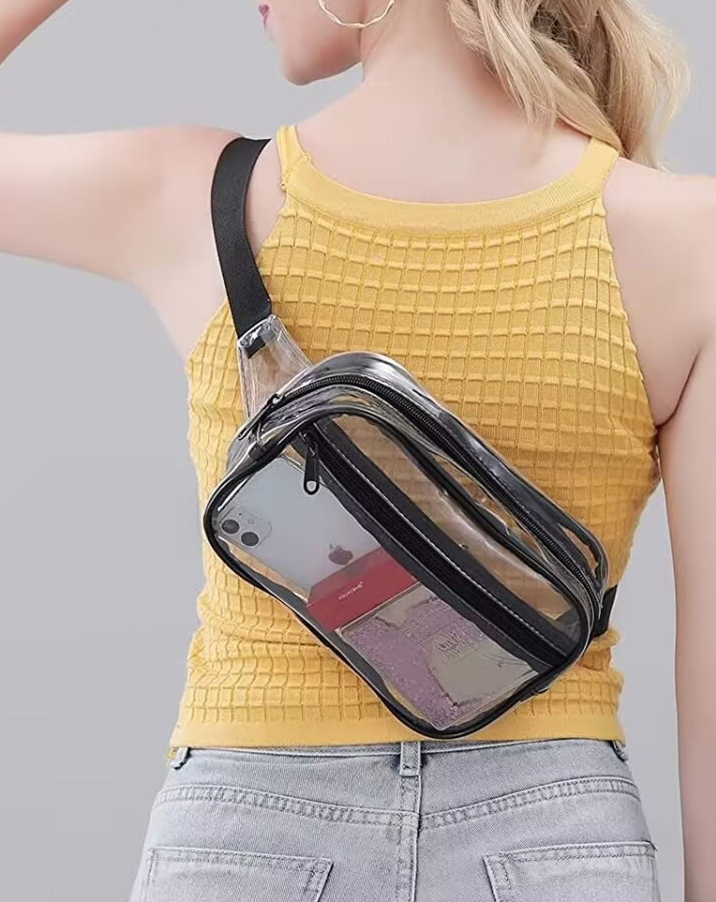 Approved stadium clear fanny pack for concerts sports beach,clear crossbody belt bag 0.4MM PVC