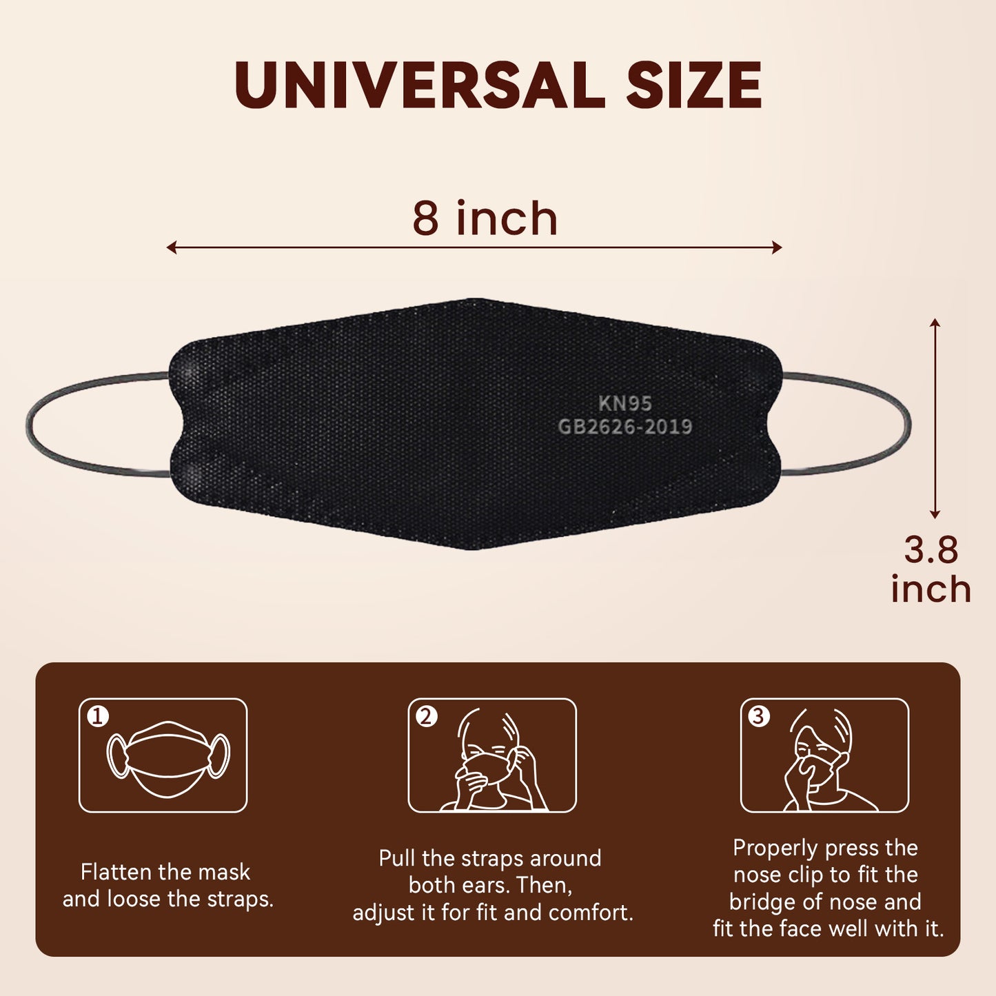 Edith qi KN95 Face Masks 50 PCS, 5 Ply Black Disposable KN95 Masks for Adults Filter Efficiency 95%, Protection against PM 2.5 Smoke Particles