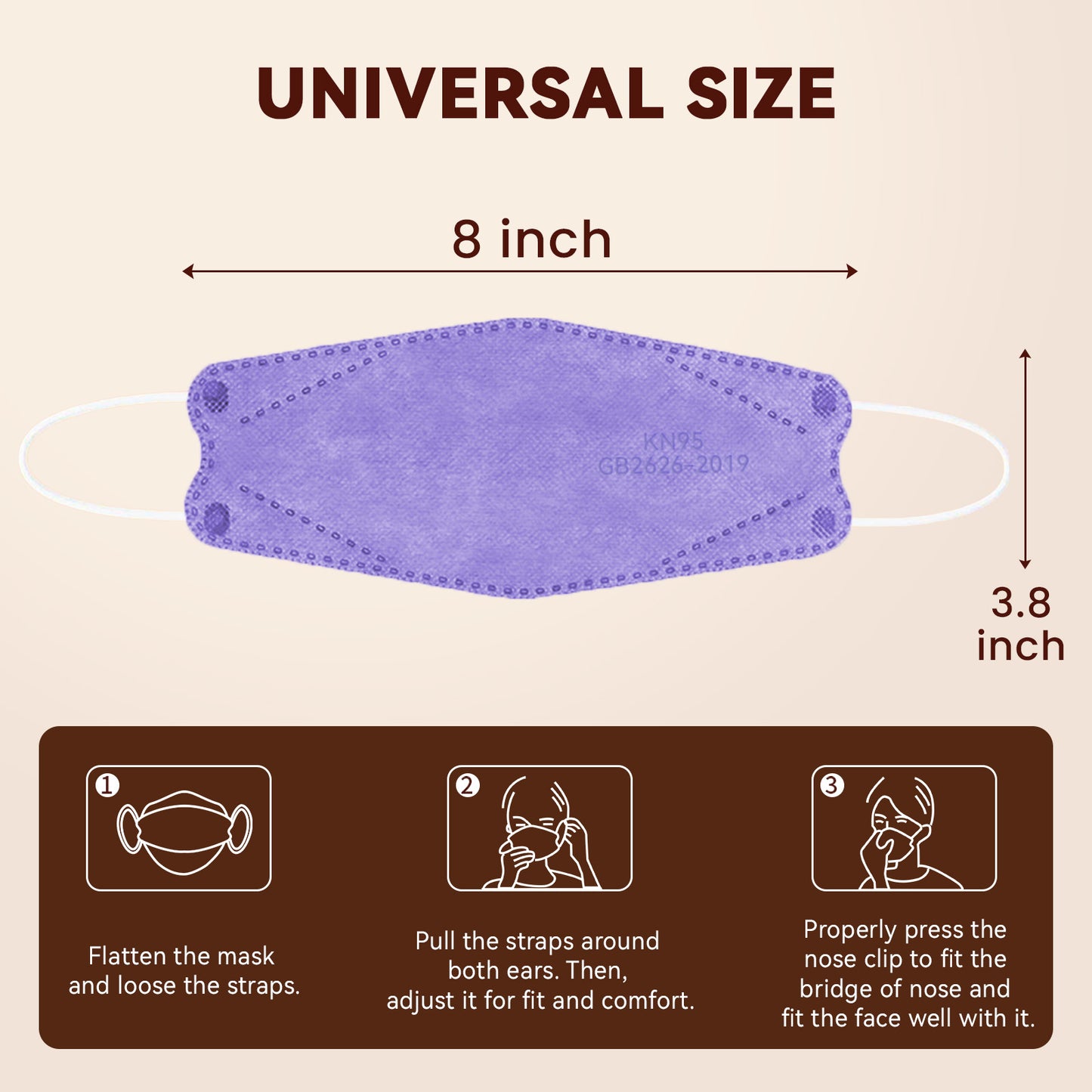 Edith qi KN95 Face Masks 50 PCS, 5 Ply Purple Disposable Face Masks for Adults Filter Efficiency 95%, Protection against PM 2.5 Smoke Particles