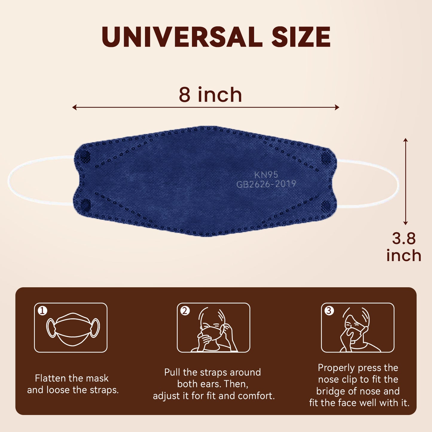 Edith qi KN95 Face Masks 50 PCS, 5 Ply Navy Disposable Face Masks for Adults Filter Efficiency 95%, Protection against PM 2.5 Smoke Particles