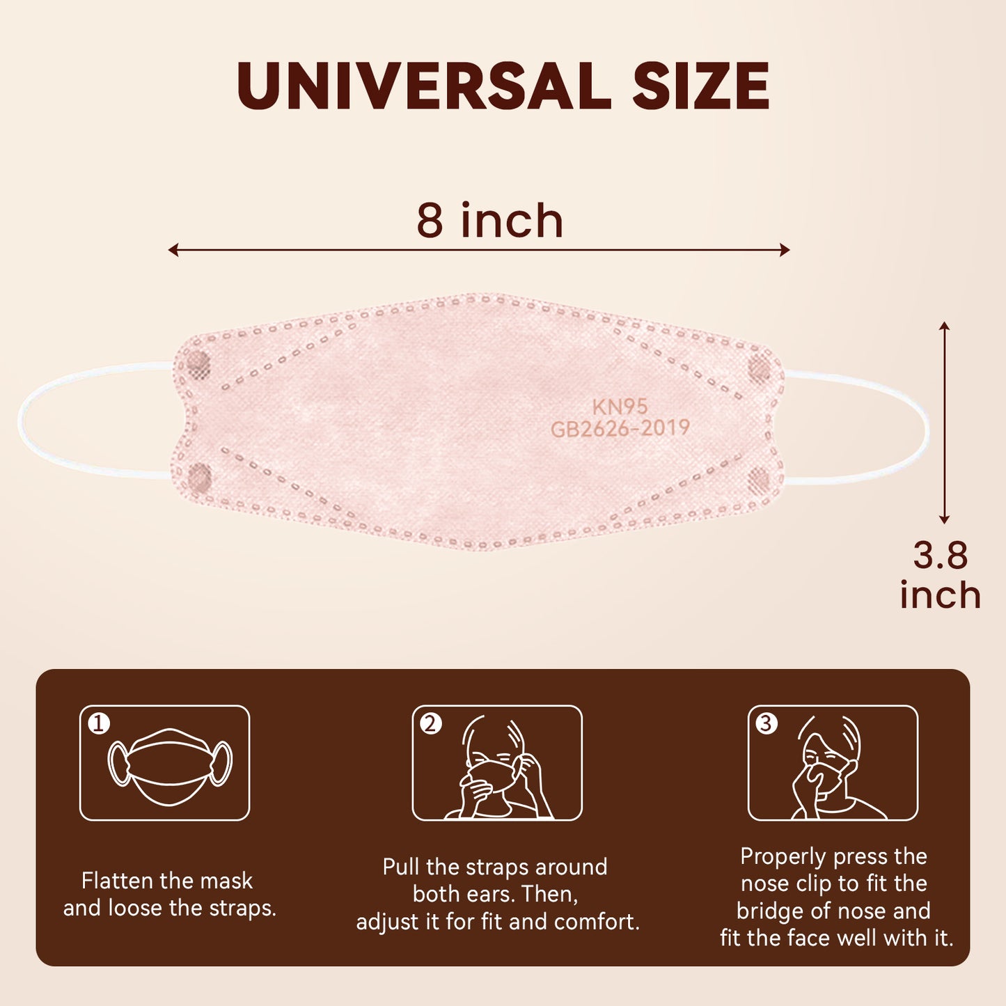Edith qi KN95 Face Mask 50 PCS, 5 Ply Pink Disposable Face Masks for Adults Filter Efficiency 95%, Protection against PM 2.5 Smoke Particles