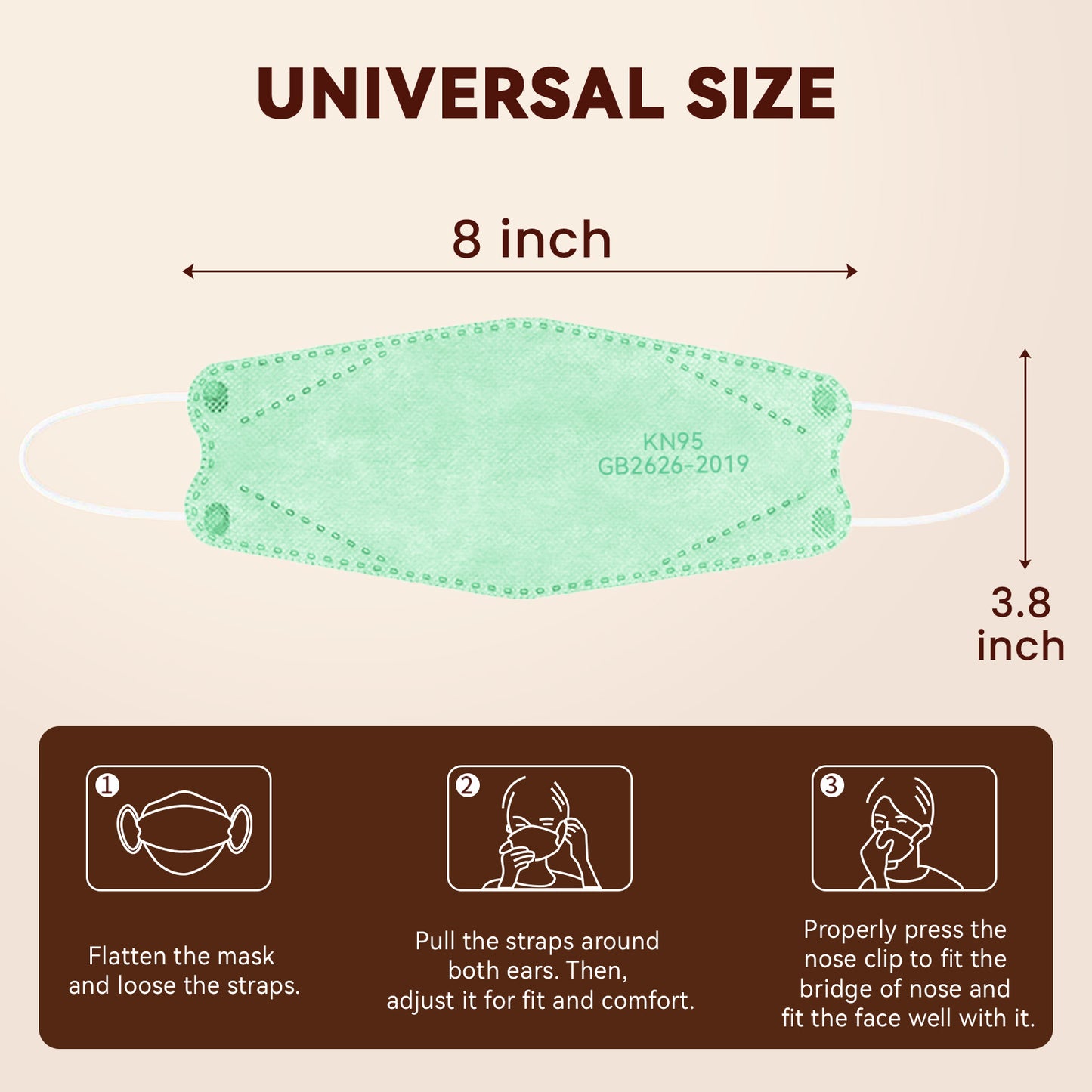 Edith qi KN95 Face Mask 50 PCS, 5 Ply Green Disposable Face Masks for Adults Filter Efficiency 95%, Protection against PM 2.5 Smoke Particles