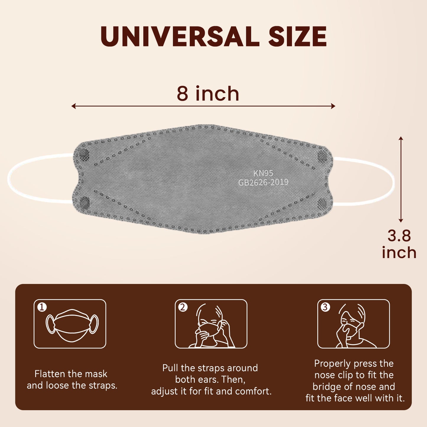 Edith qi KN95 Face Masks 50 PCS, 5 Ply Gray Disposable KN95 Masks for Adults Filter Efficiency 95%, Protection against PM 2.5 Smoke Particles