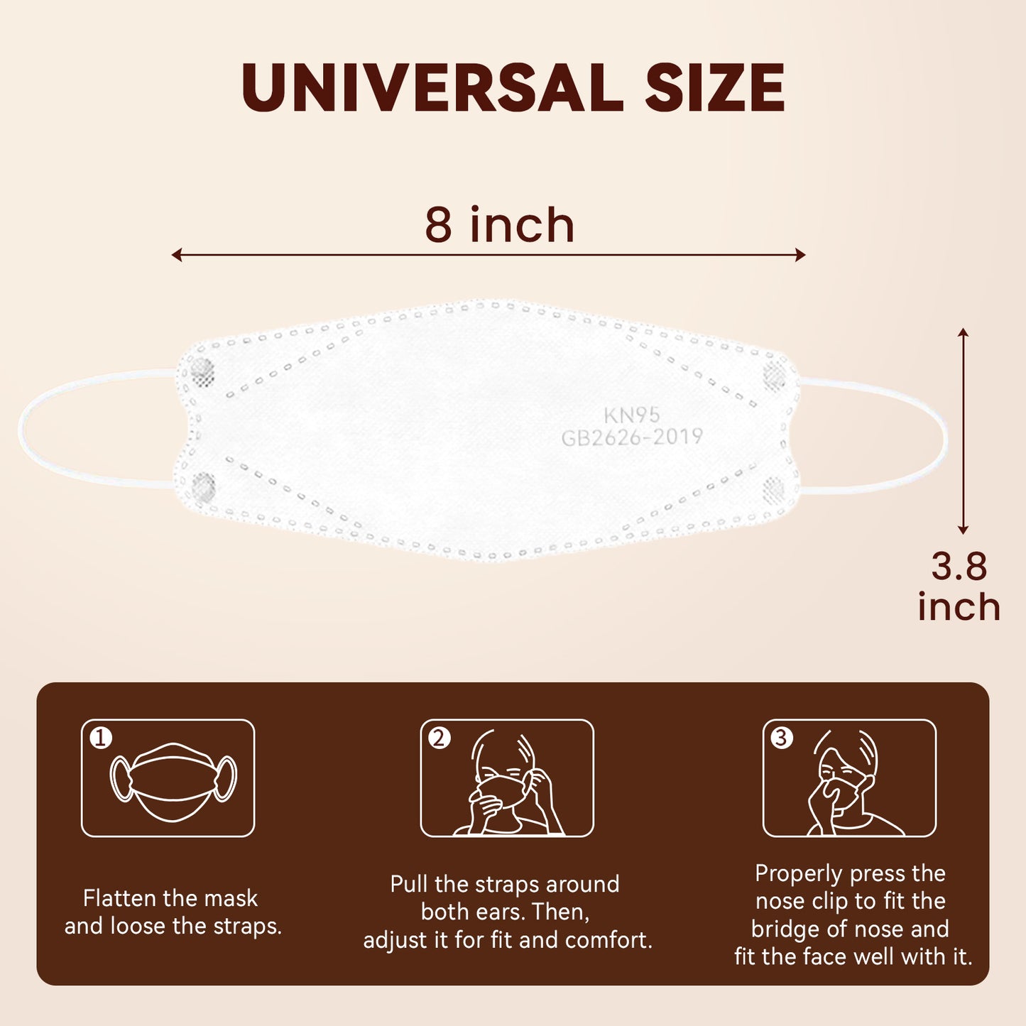 Edith qi KN95 Face Mask 50 PCS, 5 Ply White Disposable Face Masks for Adults Filter Efficiency 95%, Protection against PM 2.5 Smoke Particles