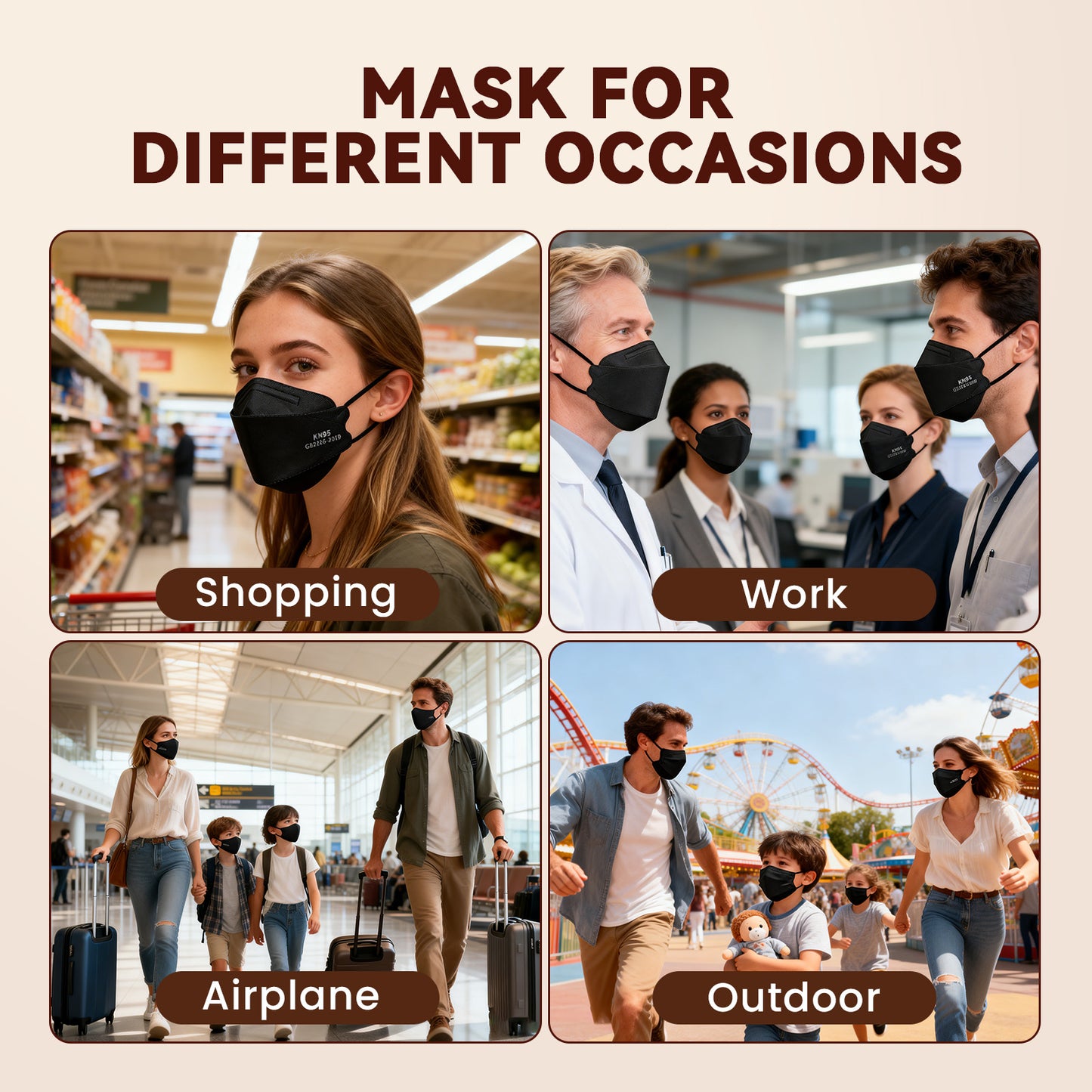 Edith qi KN95 Face Masks 50 PCS, 5 Ply Black Disposable KN95 Masks for Adults Filter Efficiency 95%, Protection against PM 2.5 Smoke Particles