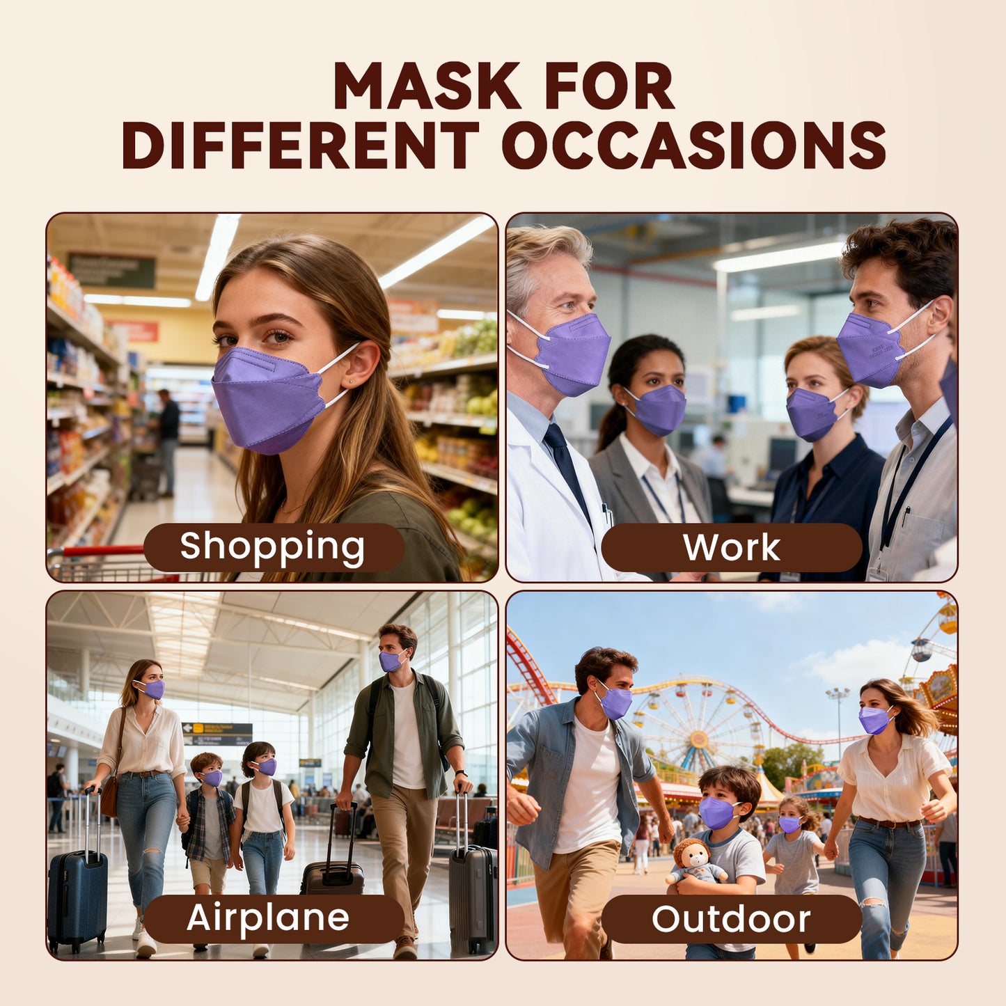 Edith qi KN95 Face Masks 50 PCS, 5 Ply Purple Disposable Face Masks for Adults Filter Efficiency 95%, Protection against PM 2.5 Smoke Particles