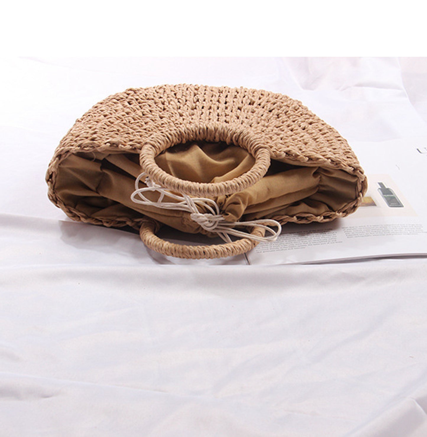 Straw handmade knitted summer beach tote handbag