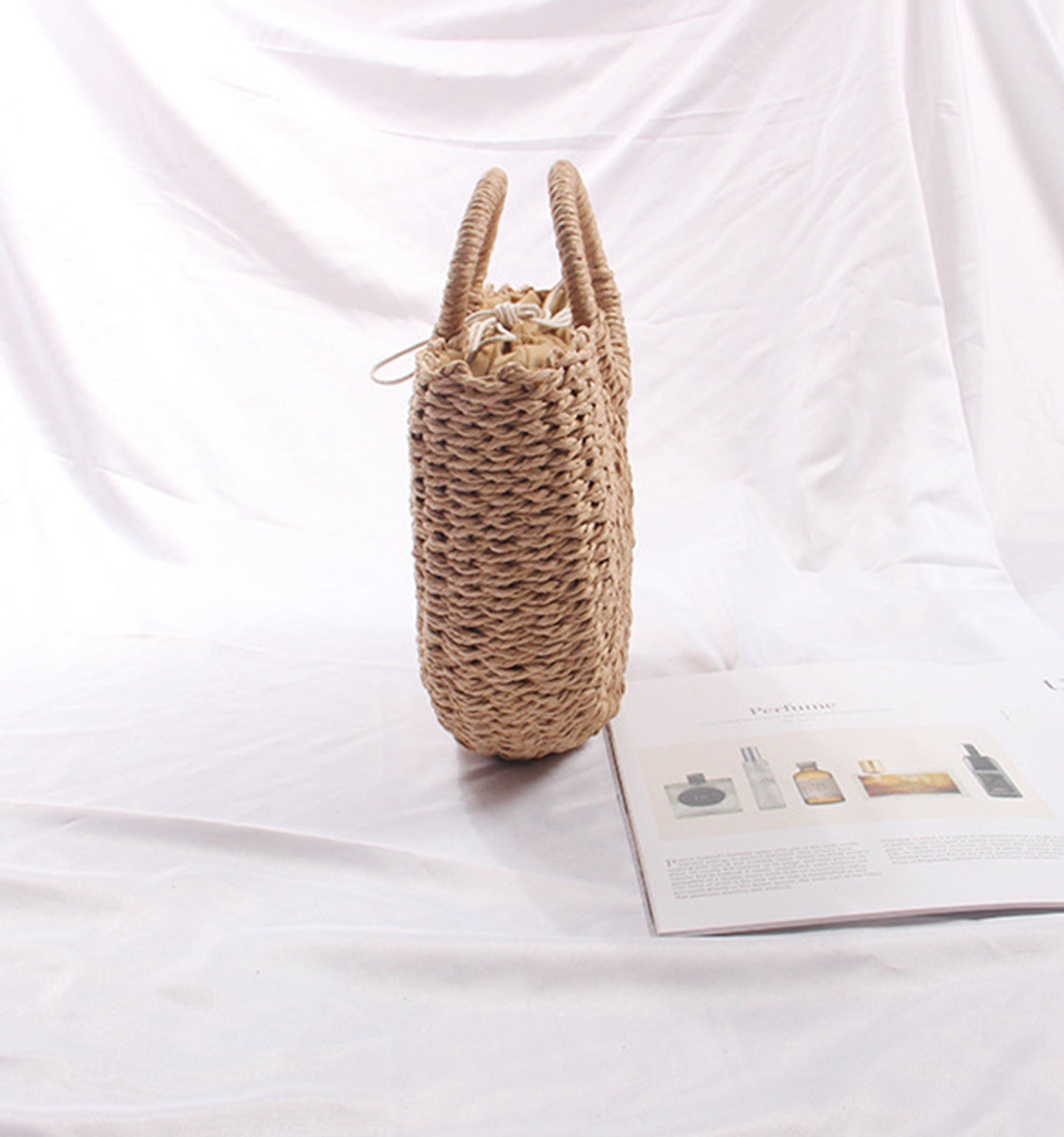 Straw handmade knitted summer beach tote handbag