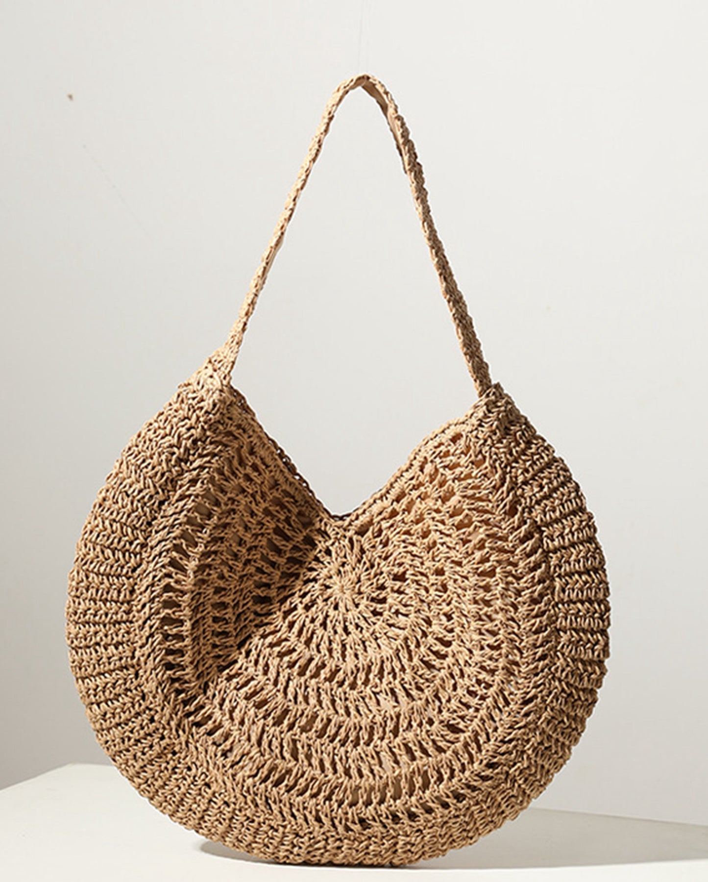 Handmade yarn knitted summer beach tote handbag