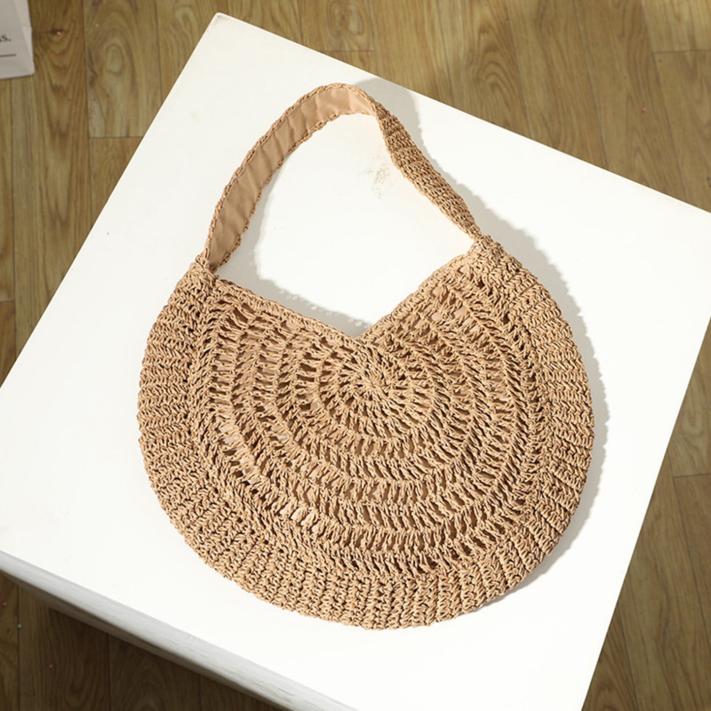 Handmade yarn knitted summer beach tote handbag
