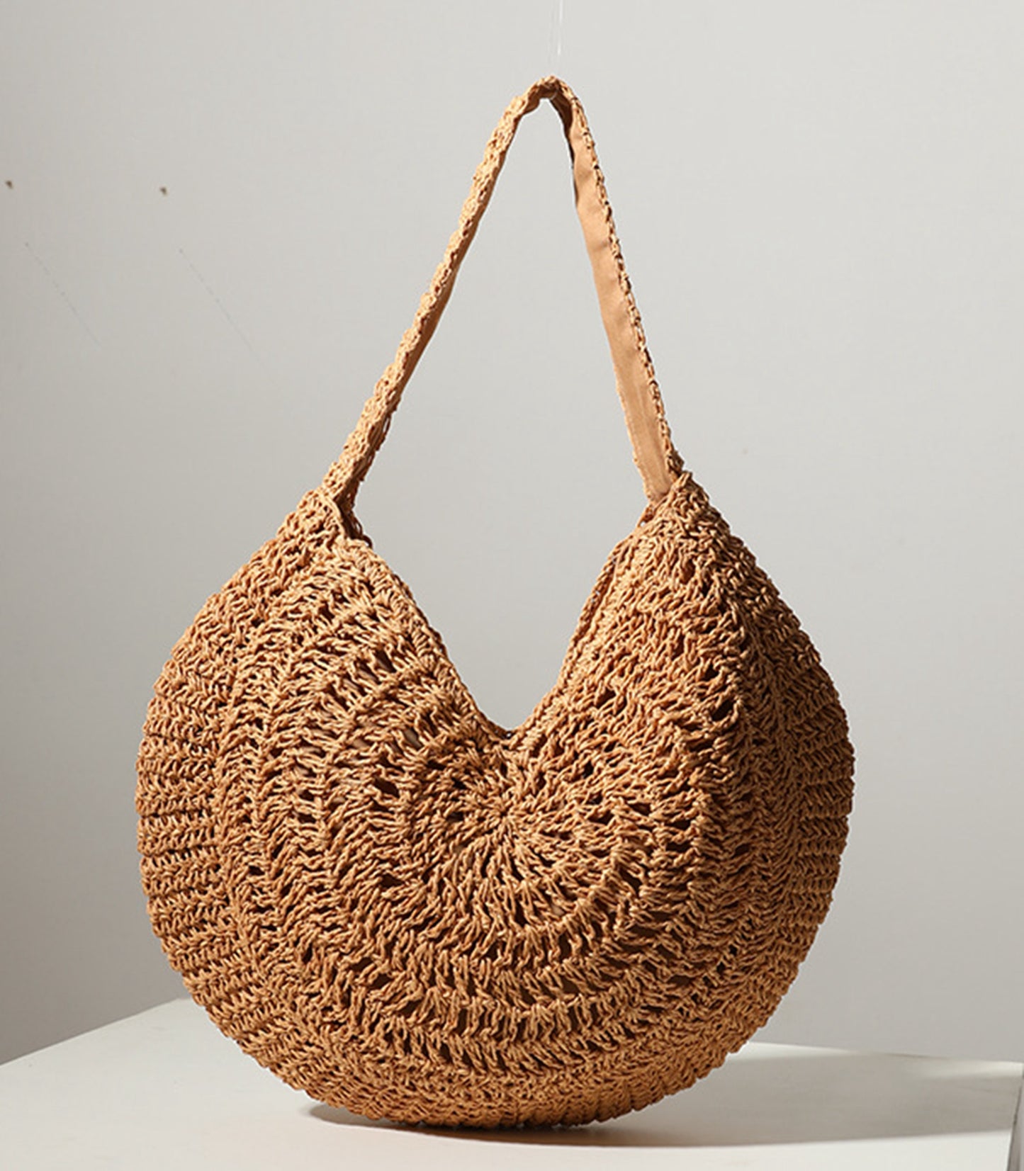 Handmade yarn knitted summer beach tote handbag
