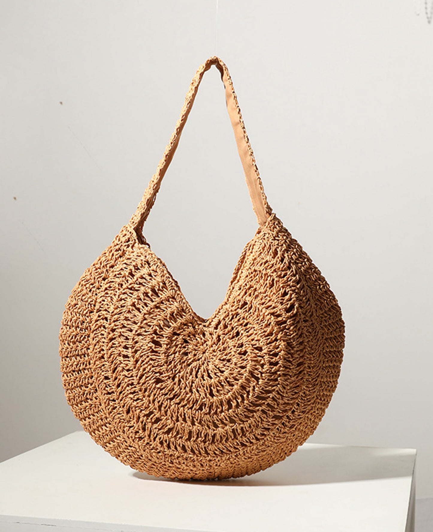 Handmade yarn knitted summer beach tote handbag