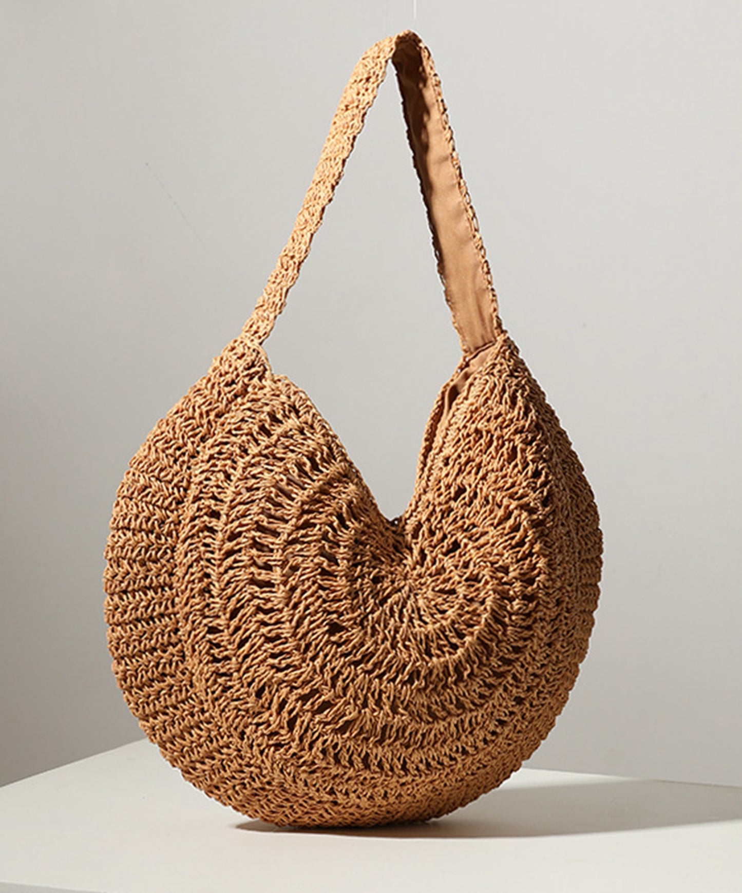 Handmade yarn knitted summer beach tote handbag