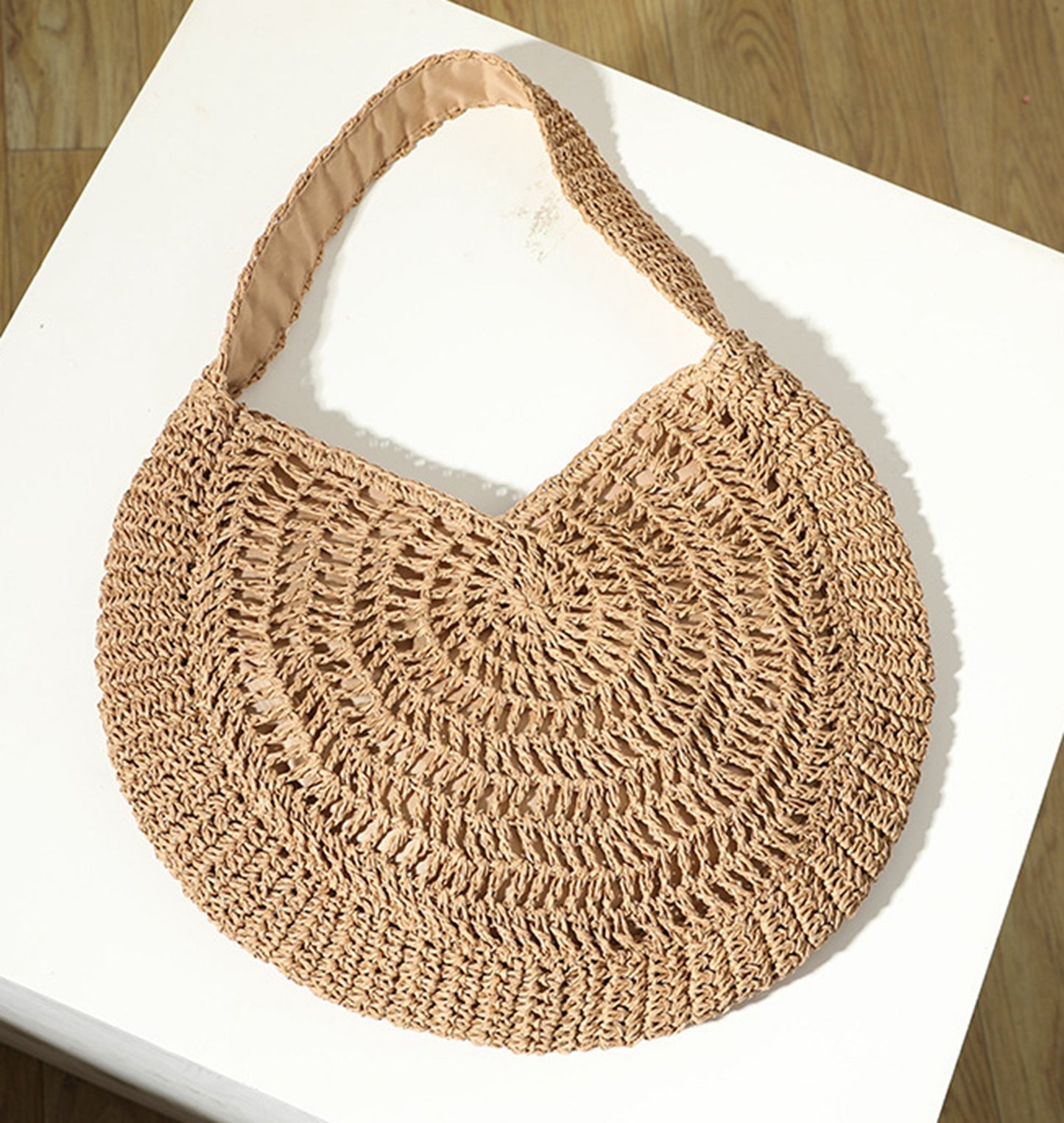 Handmade yarn knitted summer beach tote handbag