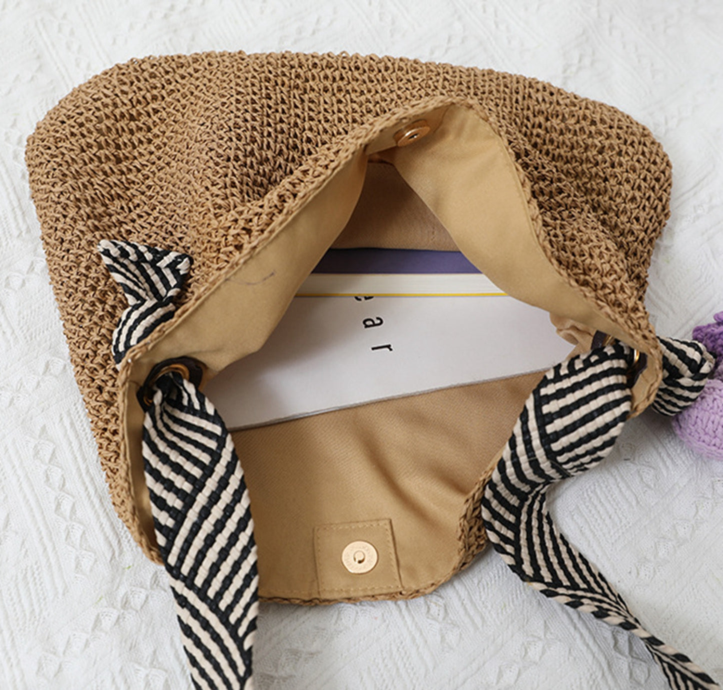 Brown handmade yarn knitted summer beach tote handbag HB2400012