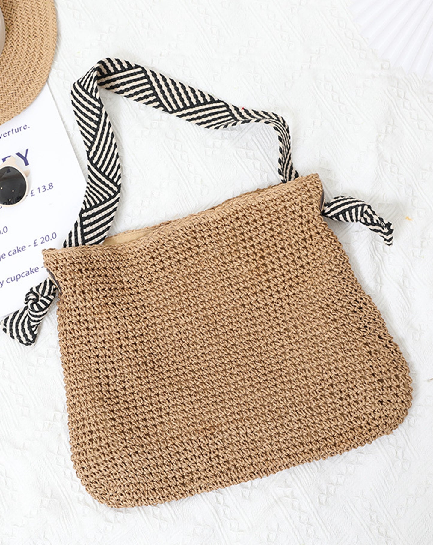 Brown handmade yarn knitted summer beach tote handbag HB2400012