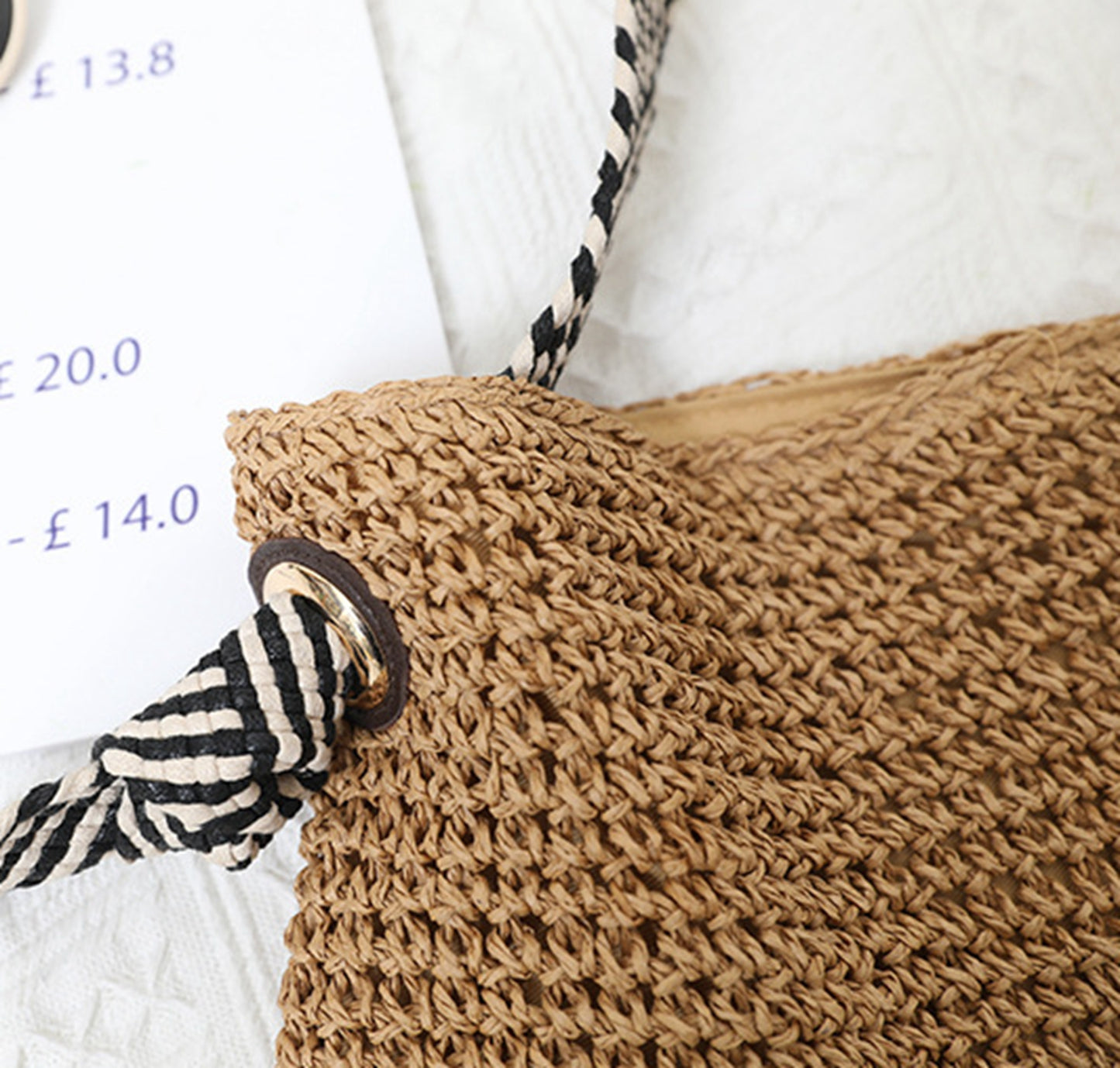 Brown handmade yarn knitted summer beach tote handbag HB2400012