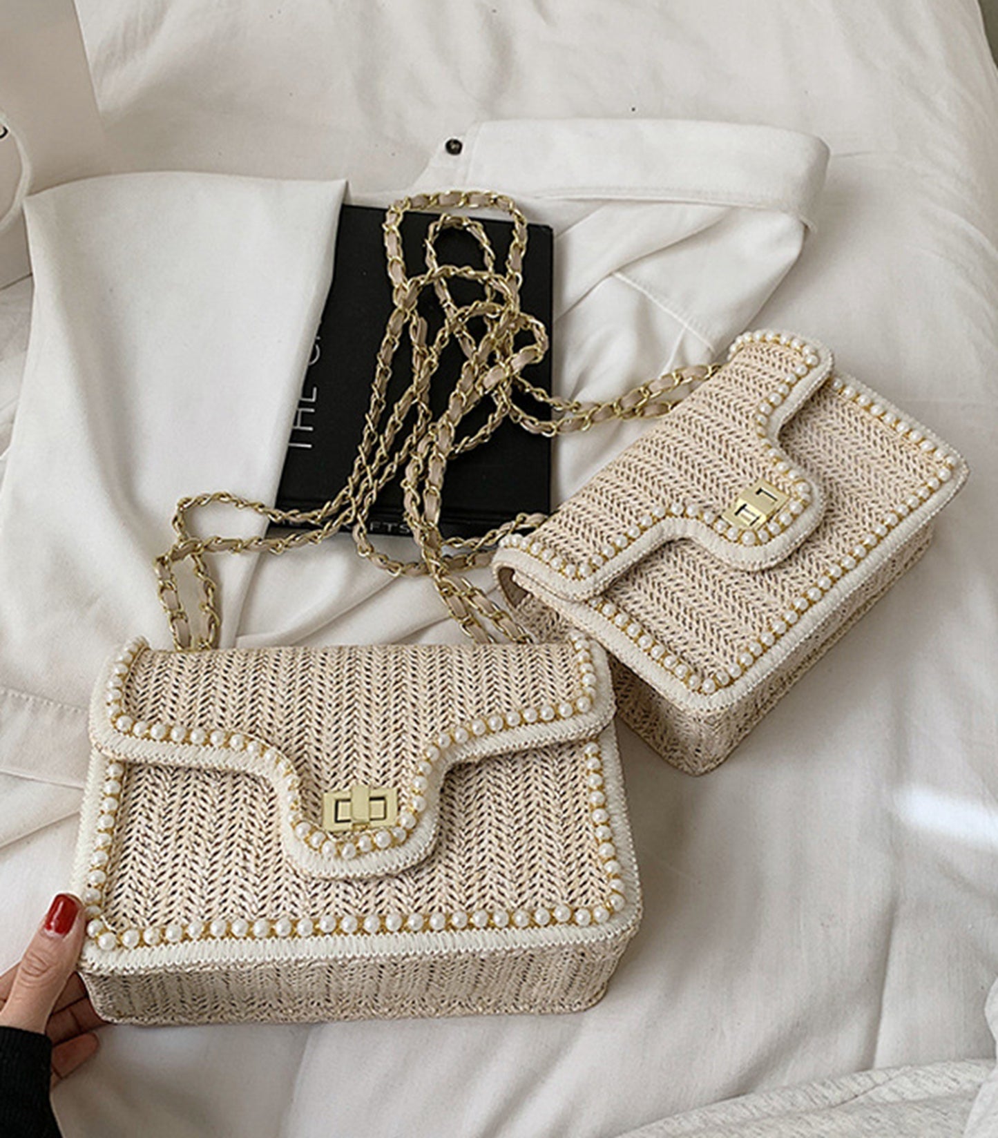 Chic beige handmade yarn knitted clutch handbag for prom party club HB2400013