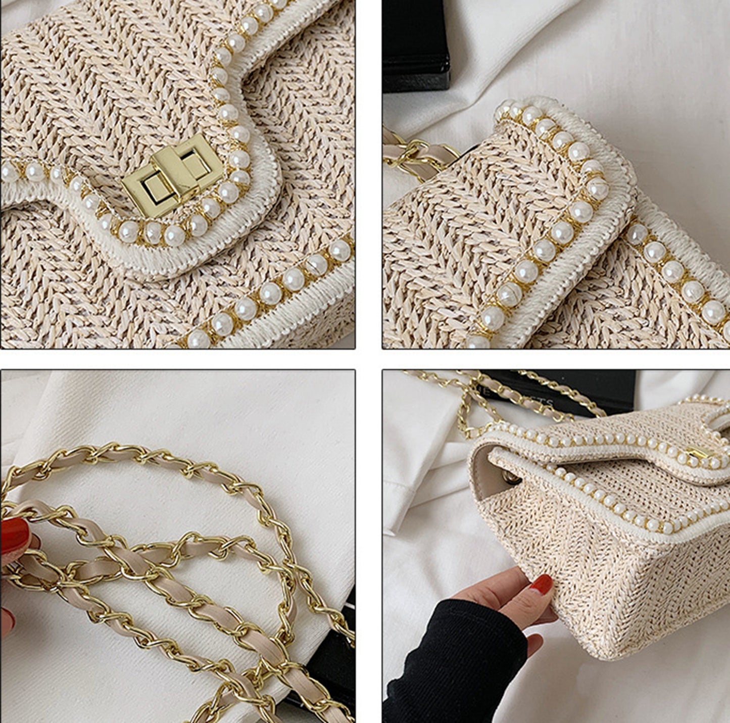 Chic beige handmade yarn knitted clutch handbag for prom party club HB2400013