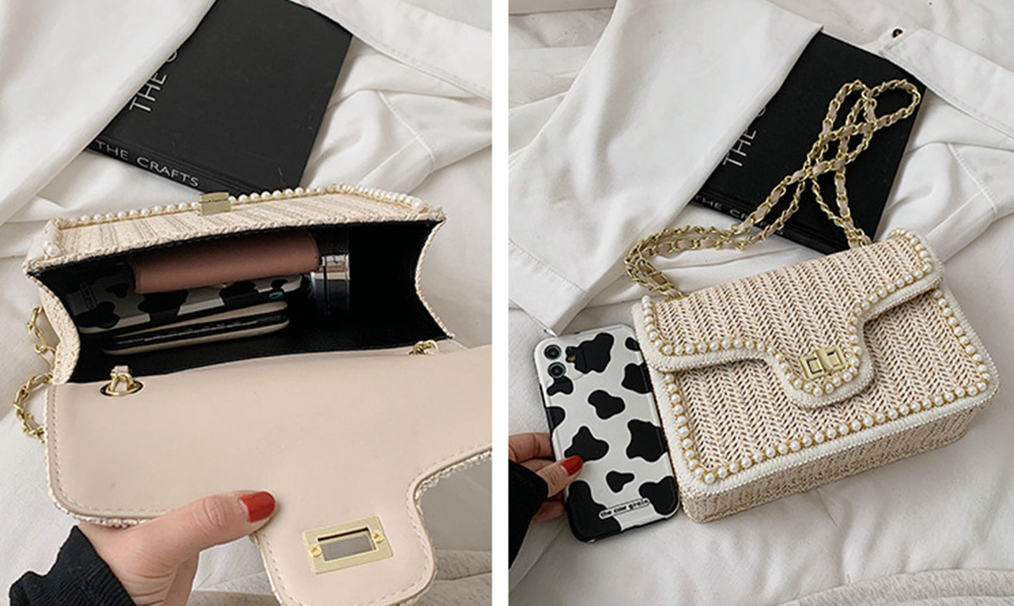 Chic beige handmade yarn knitted clutch handbag for prom party club HB2400013