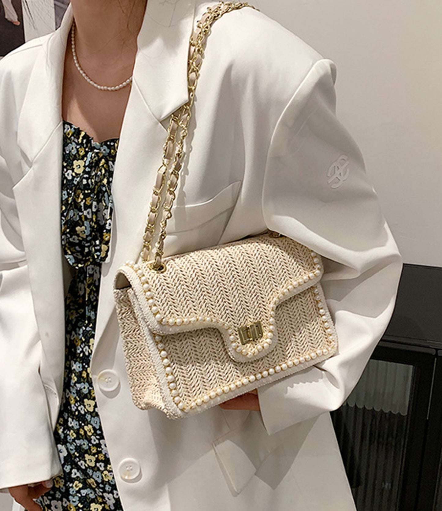 Chic beige handmade yarn knitted clutch handbag for prom party club HB2400013