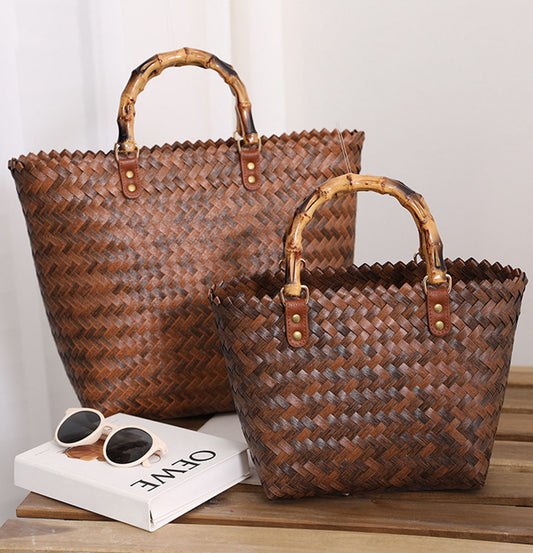 Brown straw handmade handbag HB2400014
