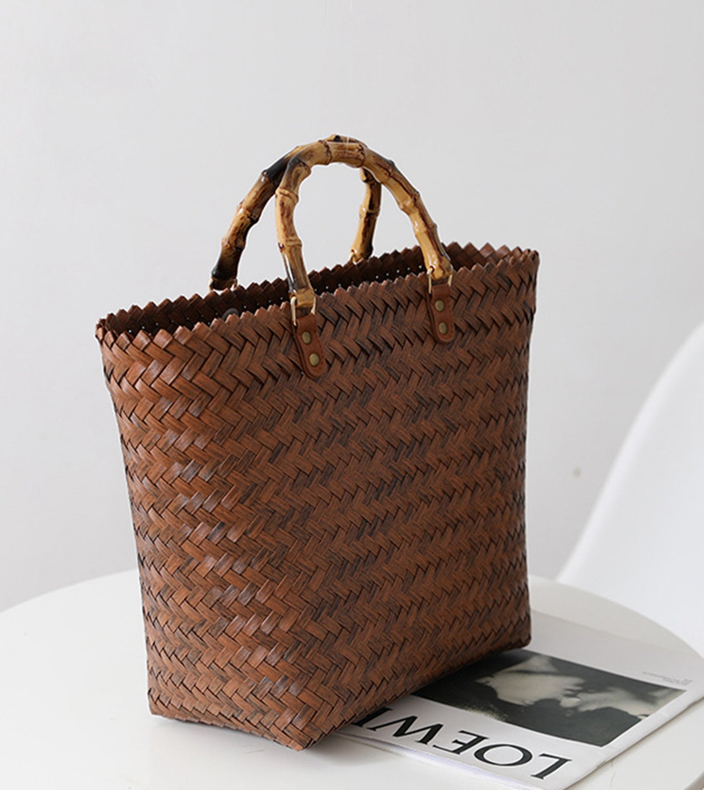 Brown straw handmade handbag HB2400014
