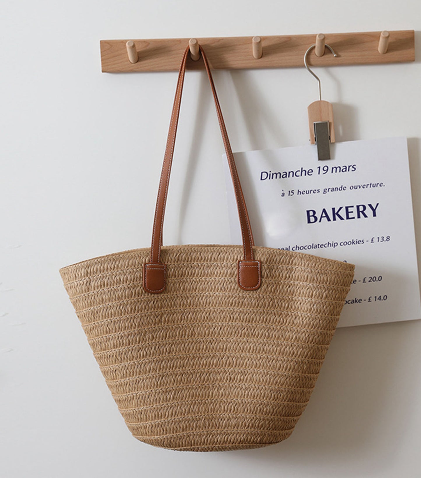 Chic handmade straw knitted summer beach tote handbag trapezoid bag HB2400019