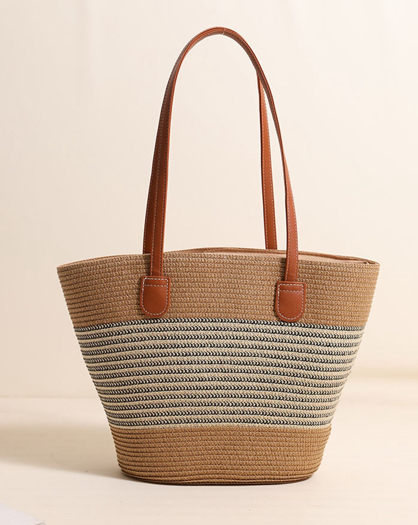 Chic handmade straw knitted summer beach tote handbag trapezoid bag HB2400019