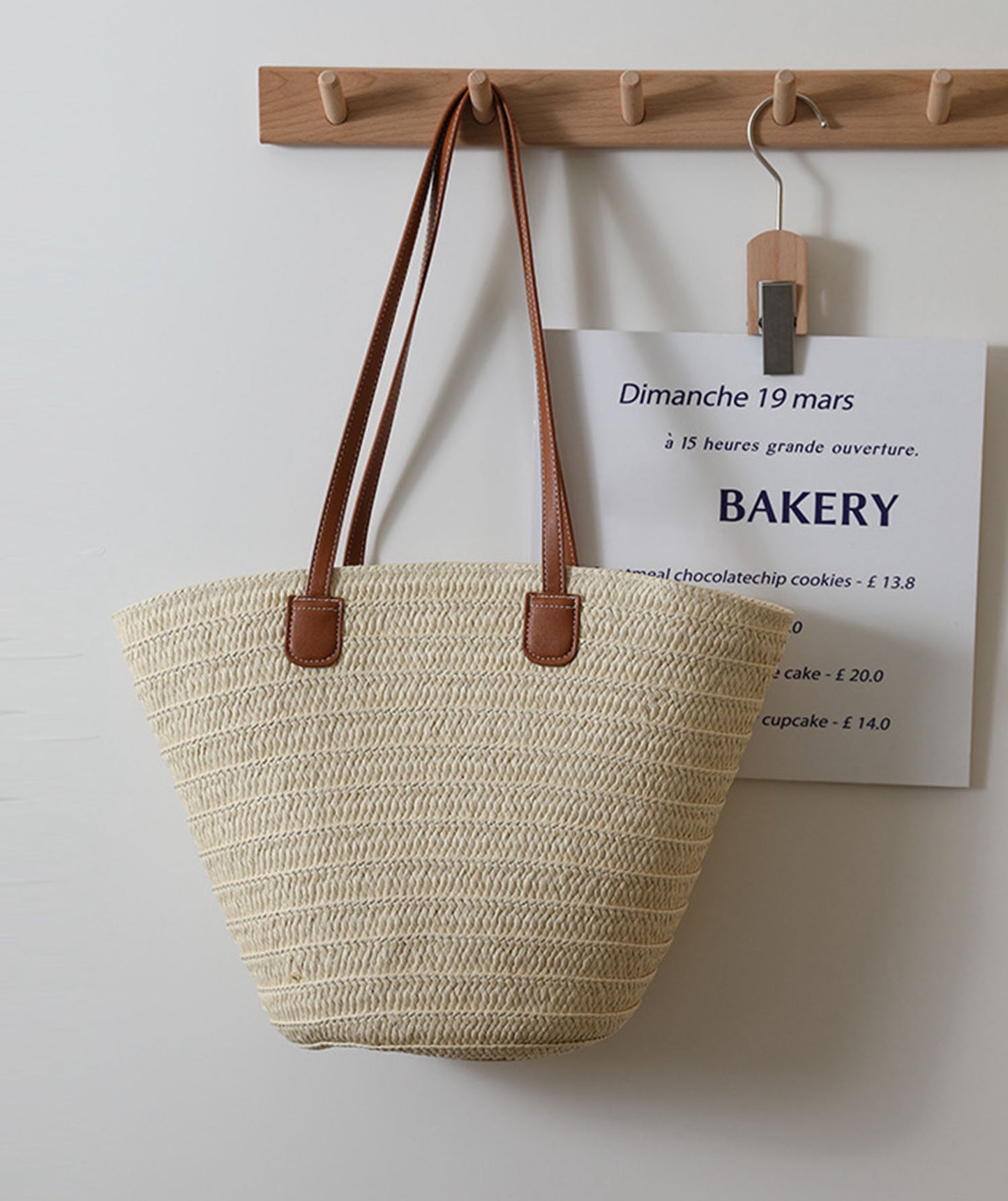 Chic handmade straw knitted summer beach tote handbag trapezoid bag HB2400019