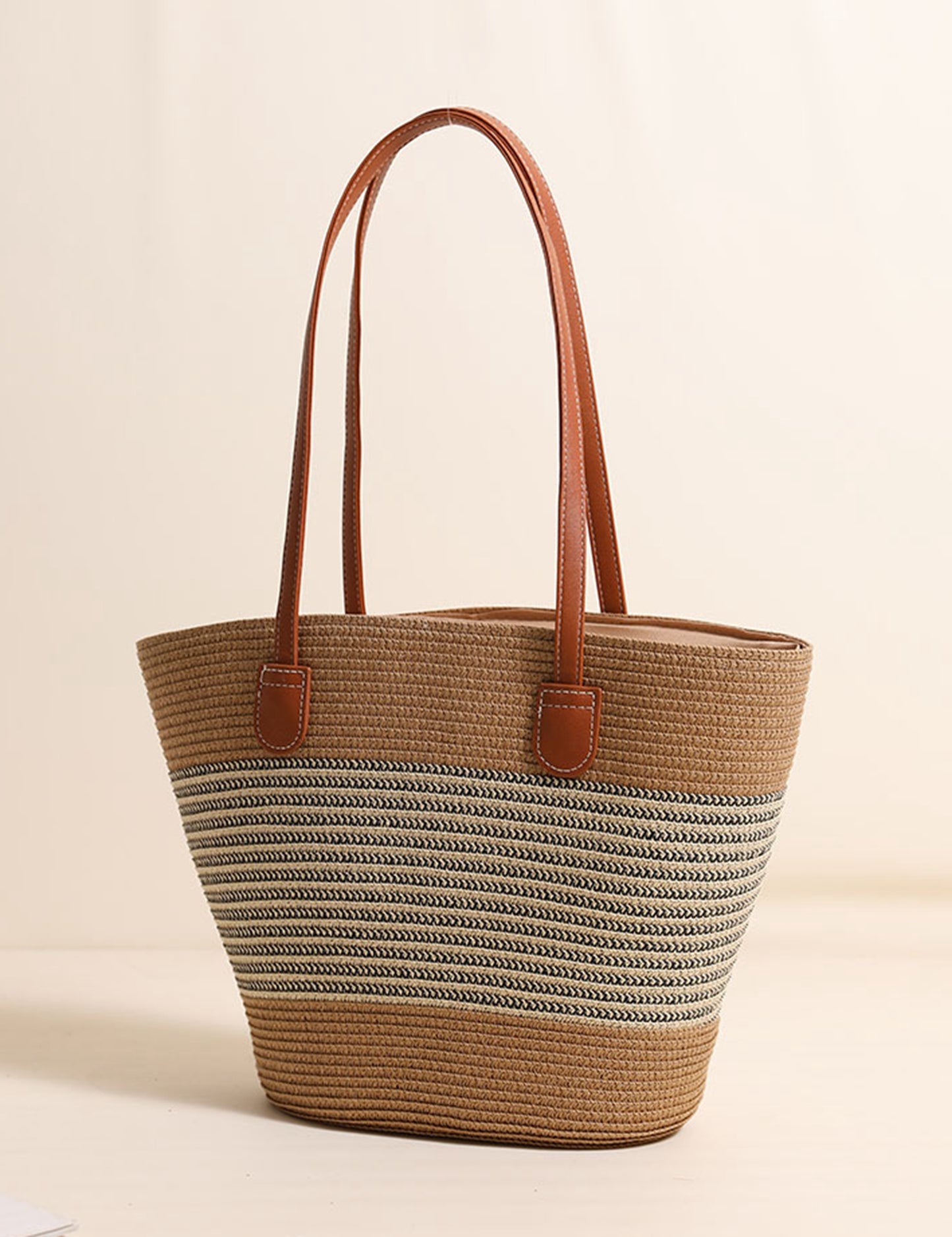 Chic handmade straw knitted summer beach tote handbag trapezoid bag HB2400019