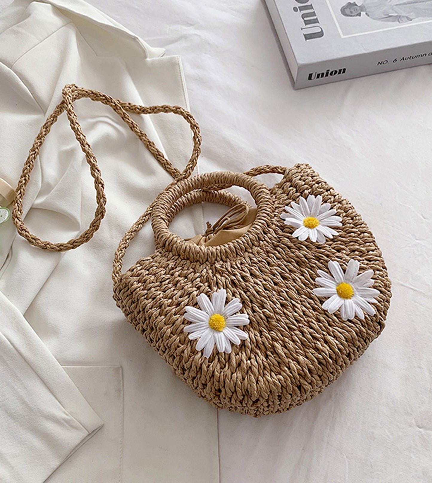 Straw handmade knitted summer beach tote handbag HB2400020