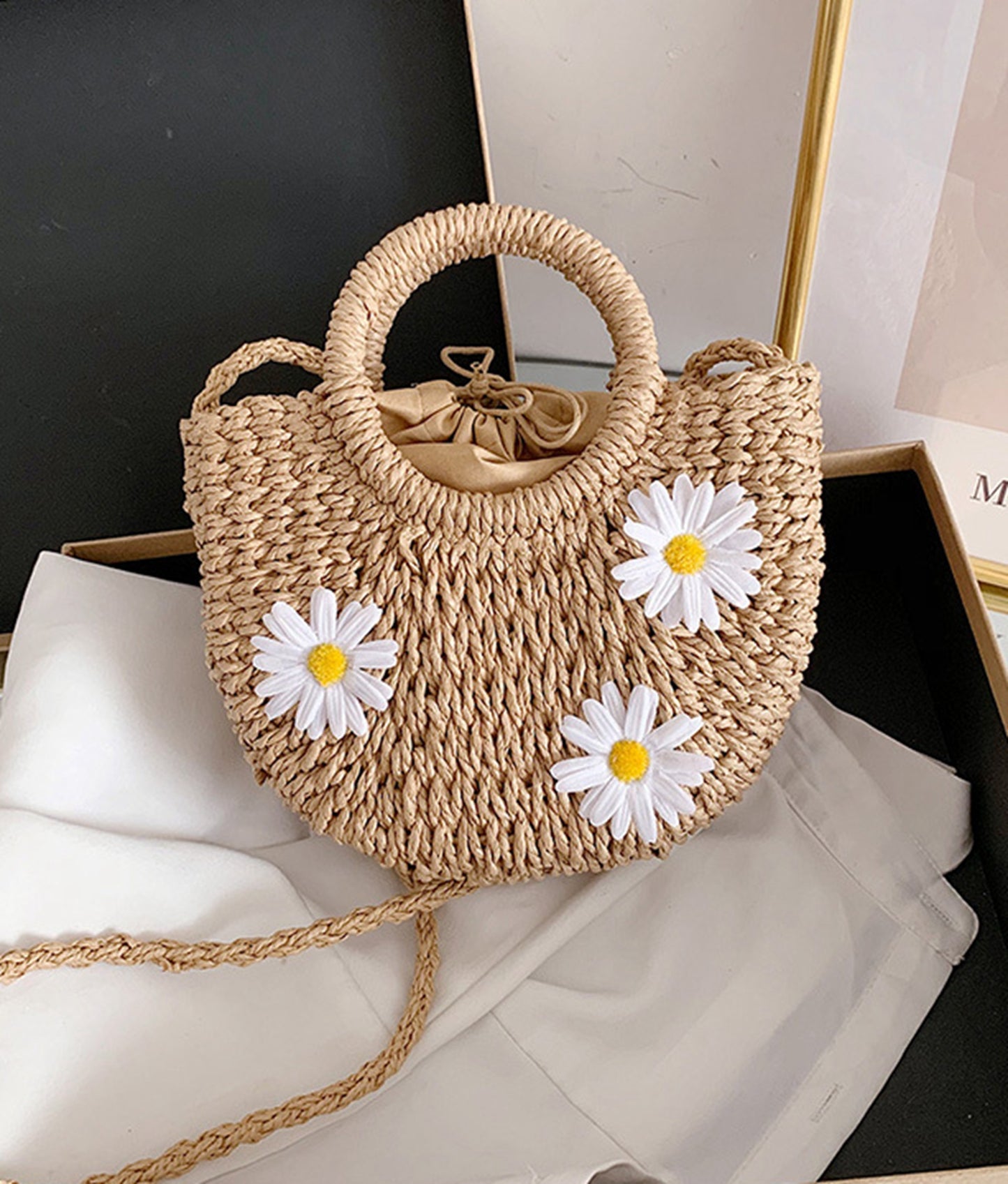 Straw handmade knitted summer beach tote handbag HB2400020