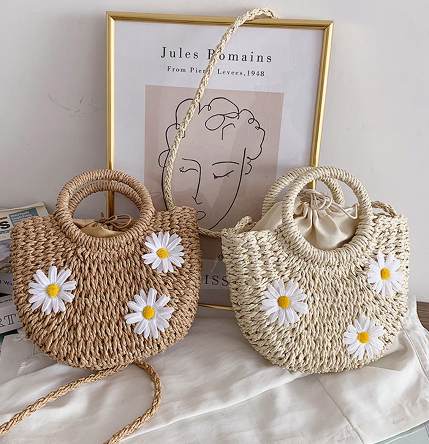 Straw handmade knitted summer beach tote handbag HB2400020