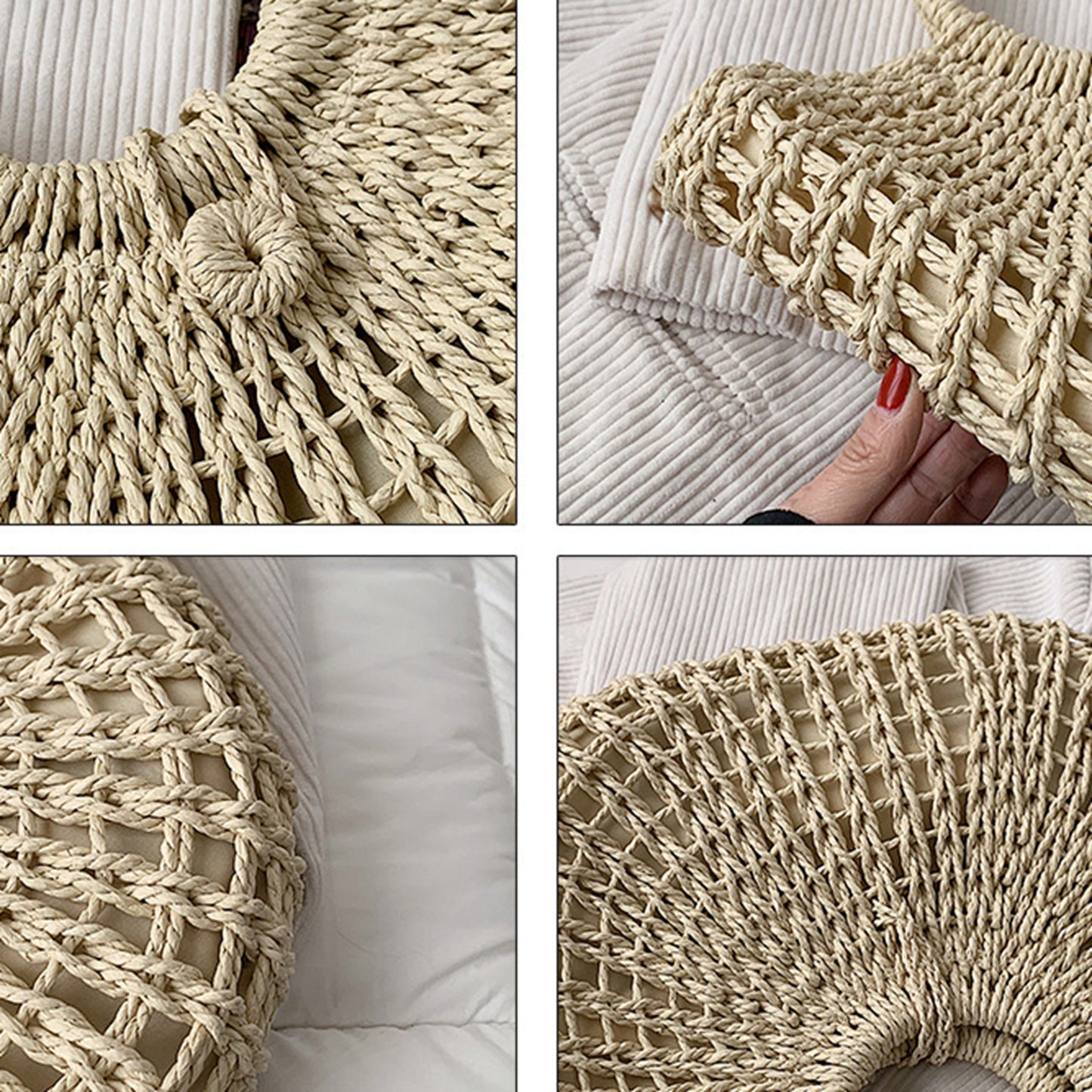 Straw handmade knitted summer beach tote handbag HB2400021