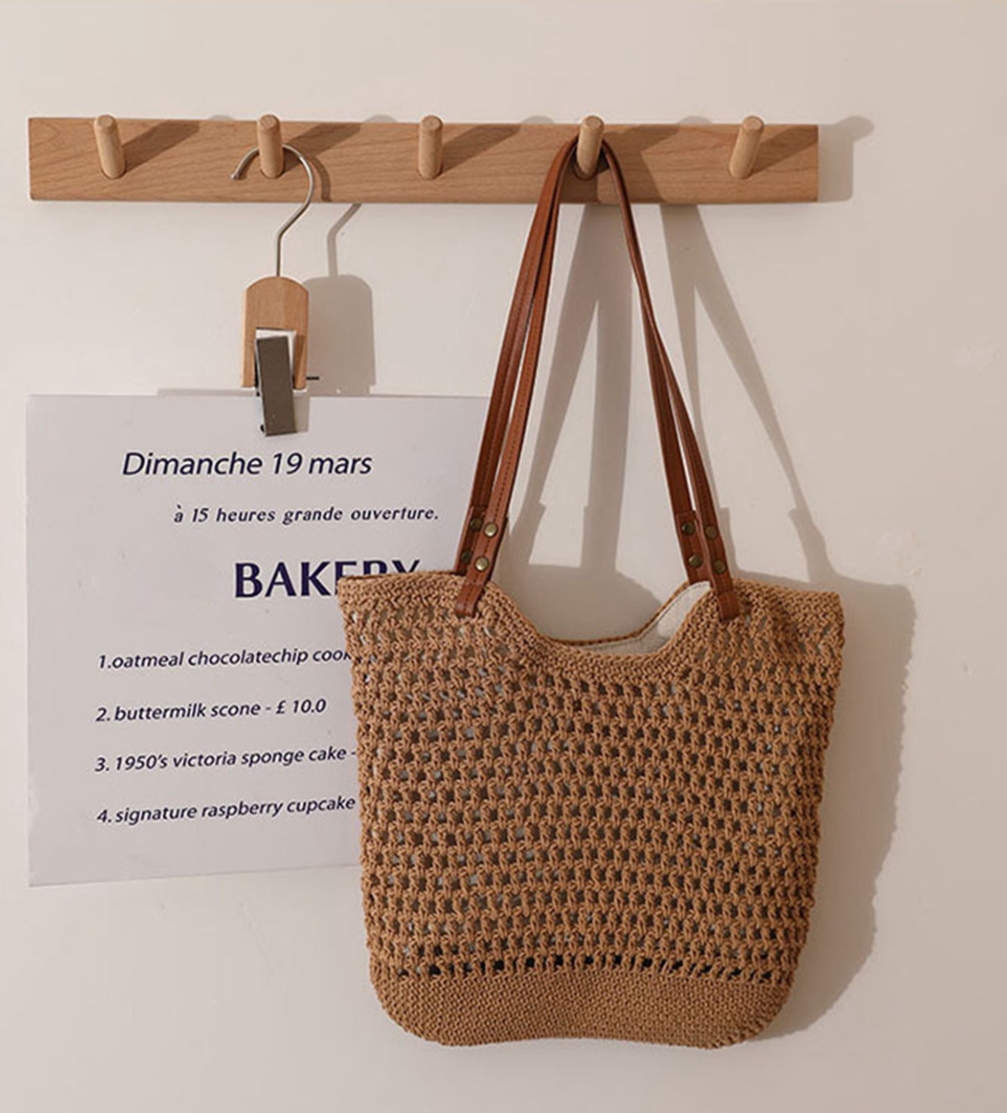 Handmade yarn knitted summer beach tote handbag HB2400023