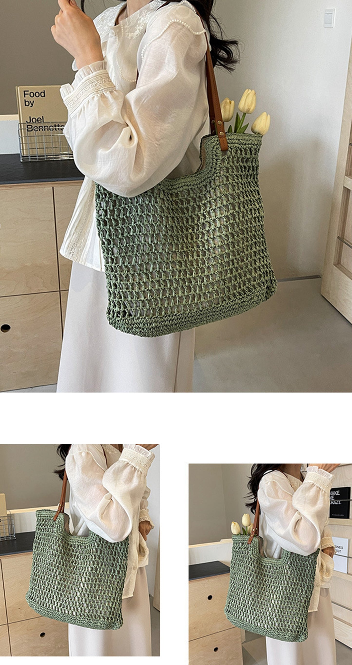 Handmade yarn knitted summer beach tote handbag HB2400023