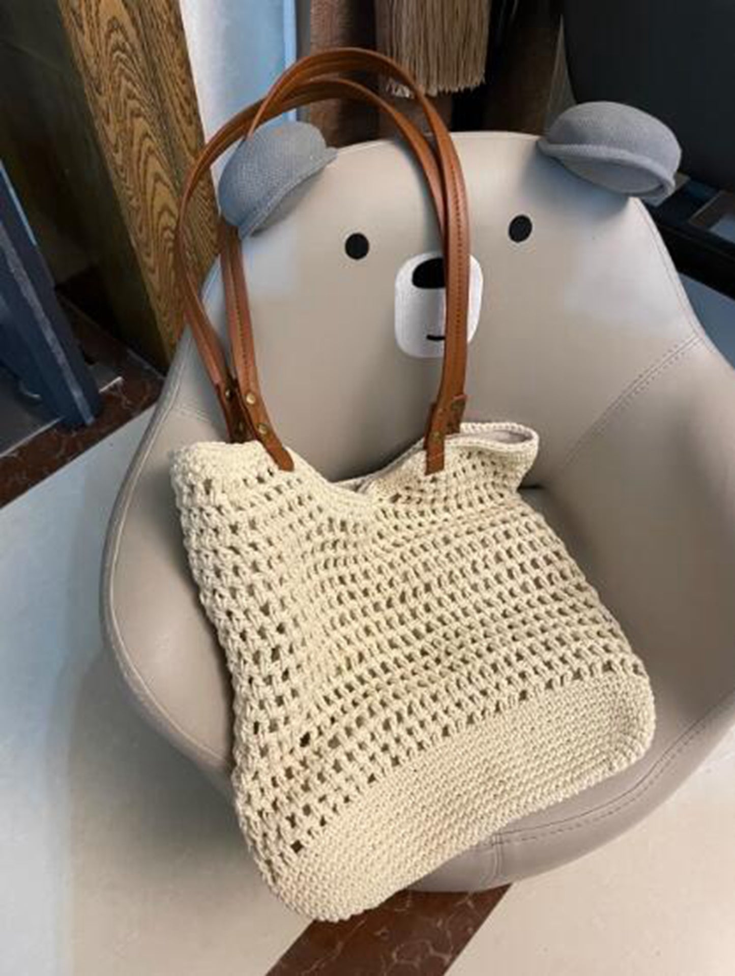 Handmade yarn knitted summer beach tote handbag HB2400023
