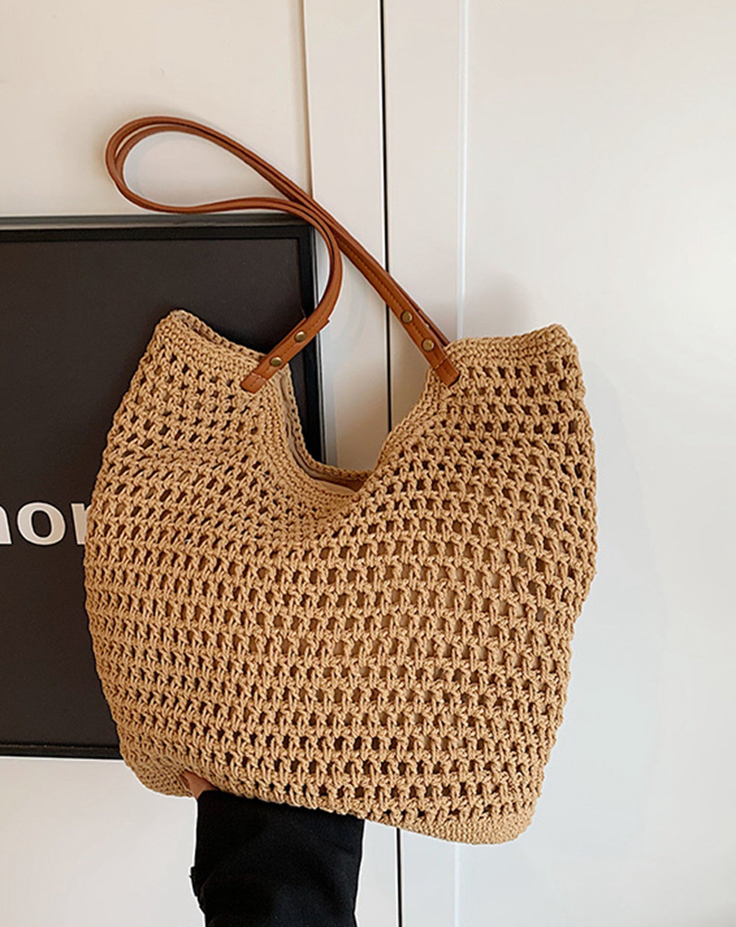 Handmade yarn knitted summer beach tote handbag HB2400023