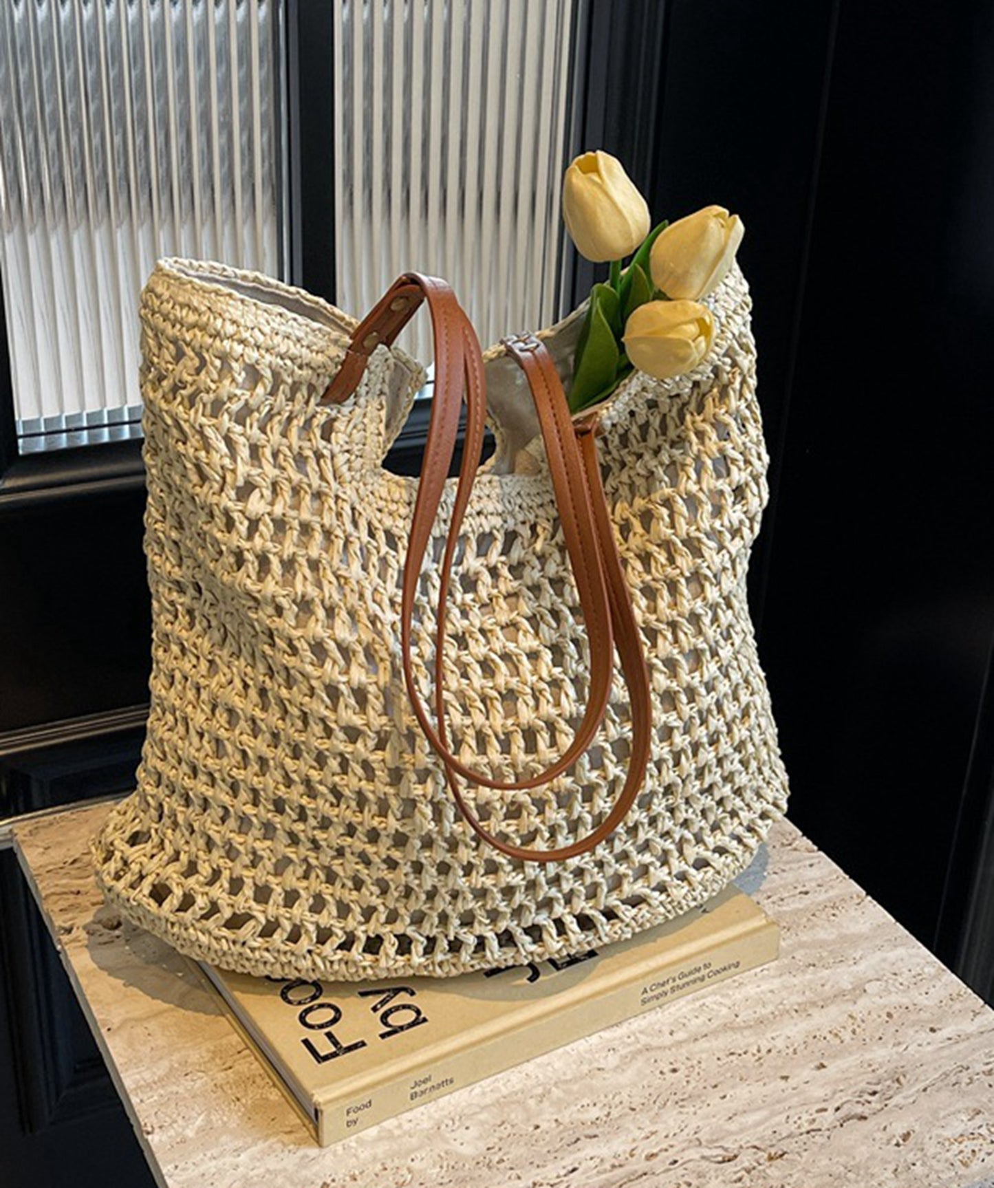 Handmade yarn knitted summer beach tote handbag HB2400023