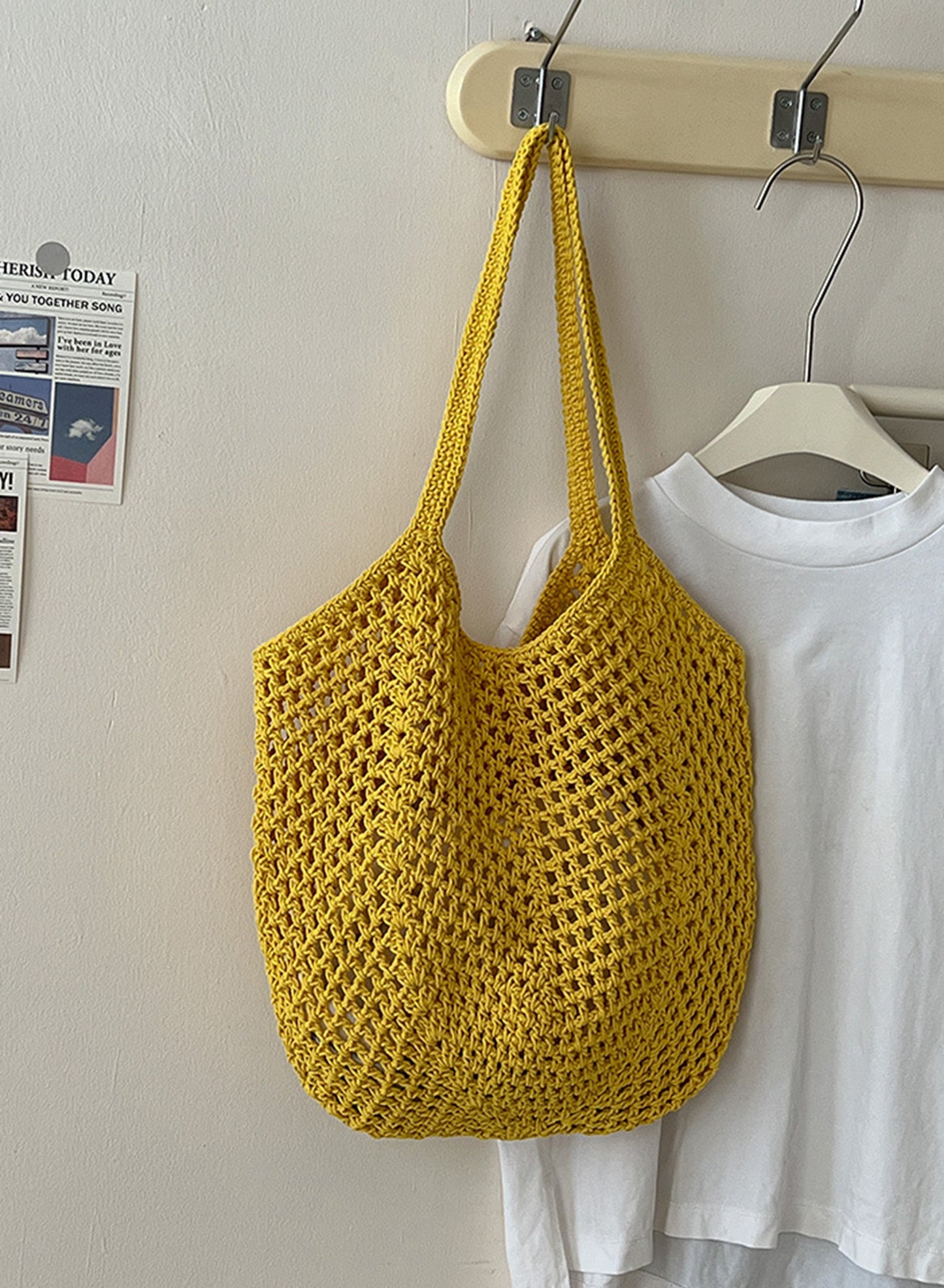 Handmade yarn knitted summer beach tote handbag HB2400023