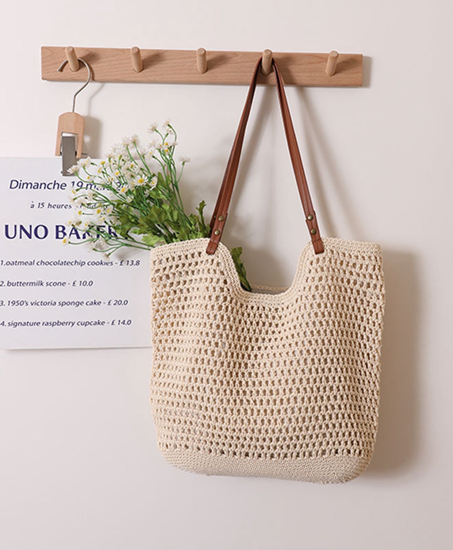 Handmade yarn knitted summer beach tote handbag HB2400023