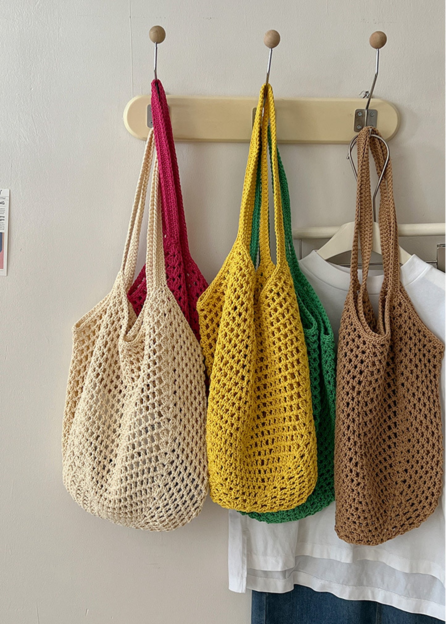 Handmade yarn knitted summer beach tote handbag HB2400023