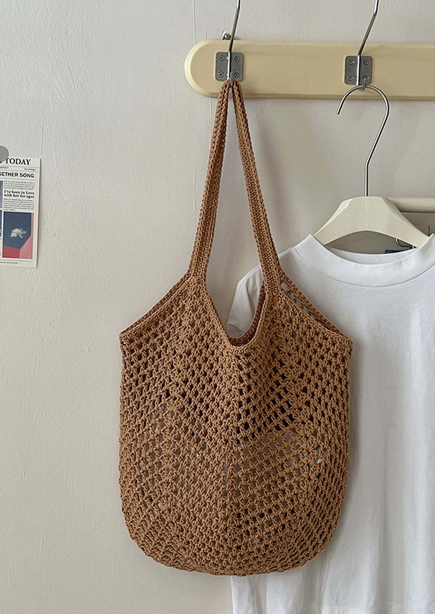 Handmade yarn knitted summer beach tote handbag HB2400023