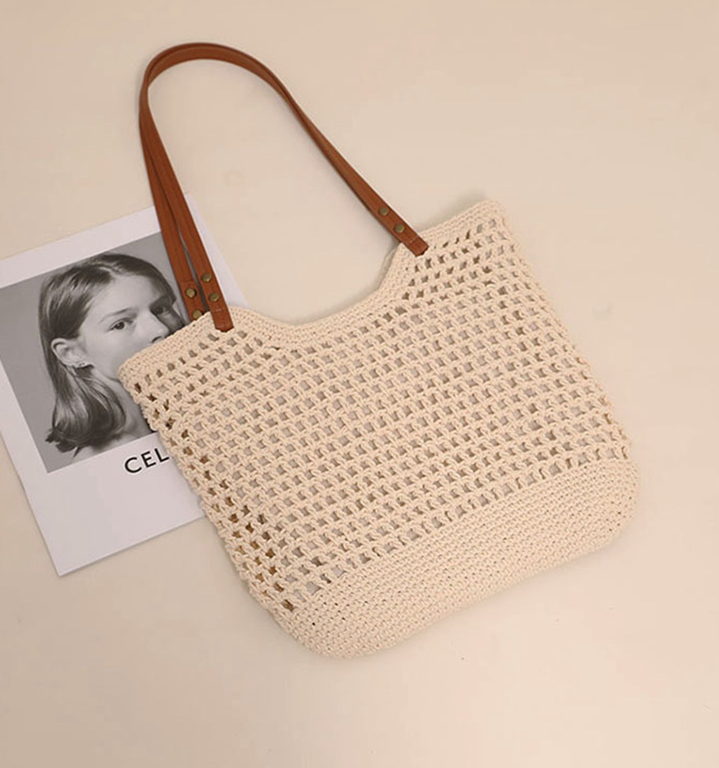 Handmade yarn knitted summer beach tote handbag HB2400023
