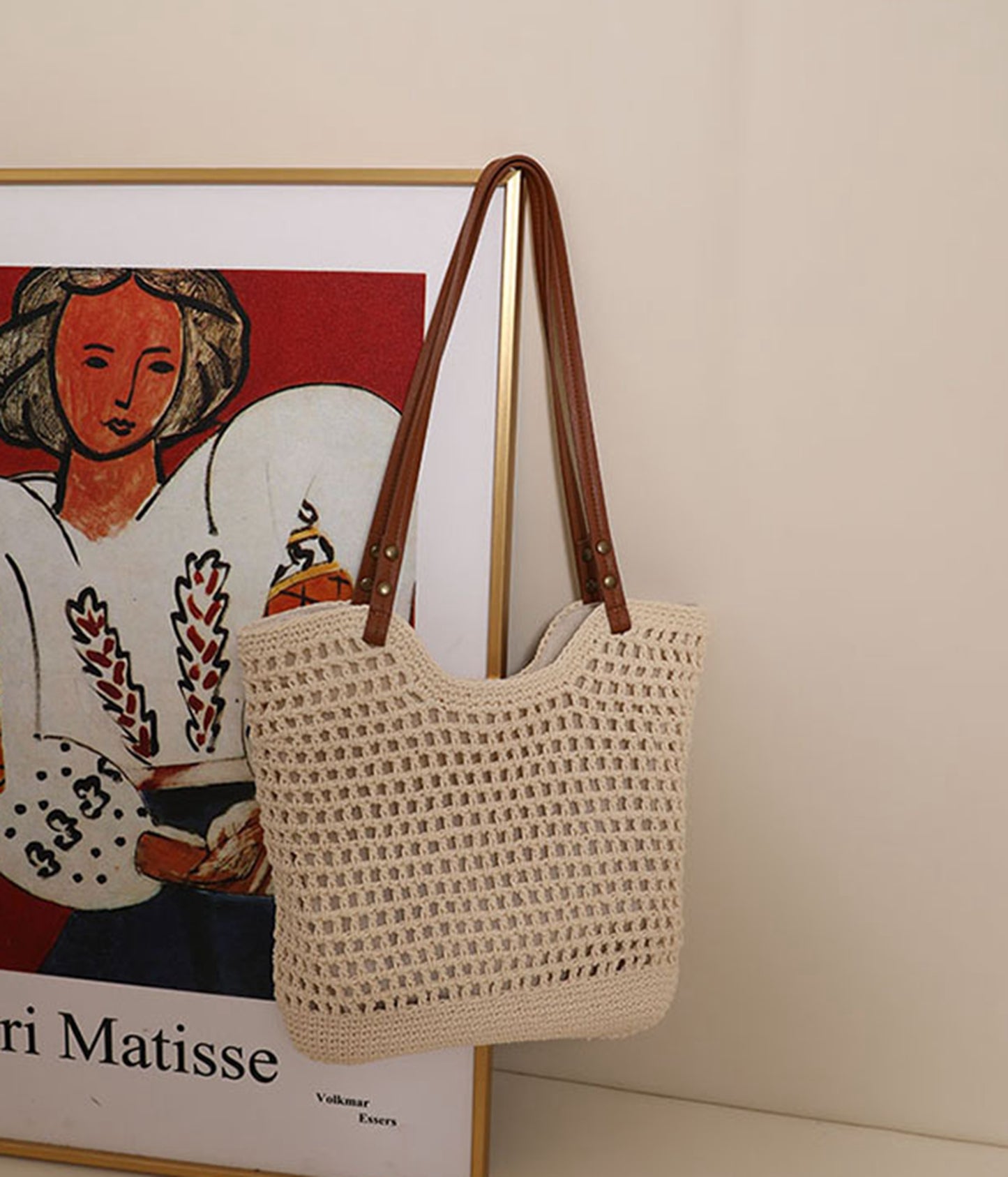 Handmade yarn knitted summer beach tote handbag HB2400023