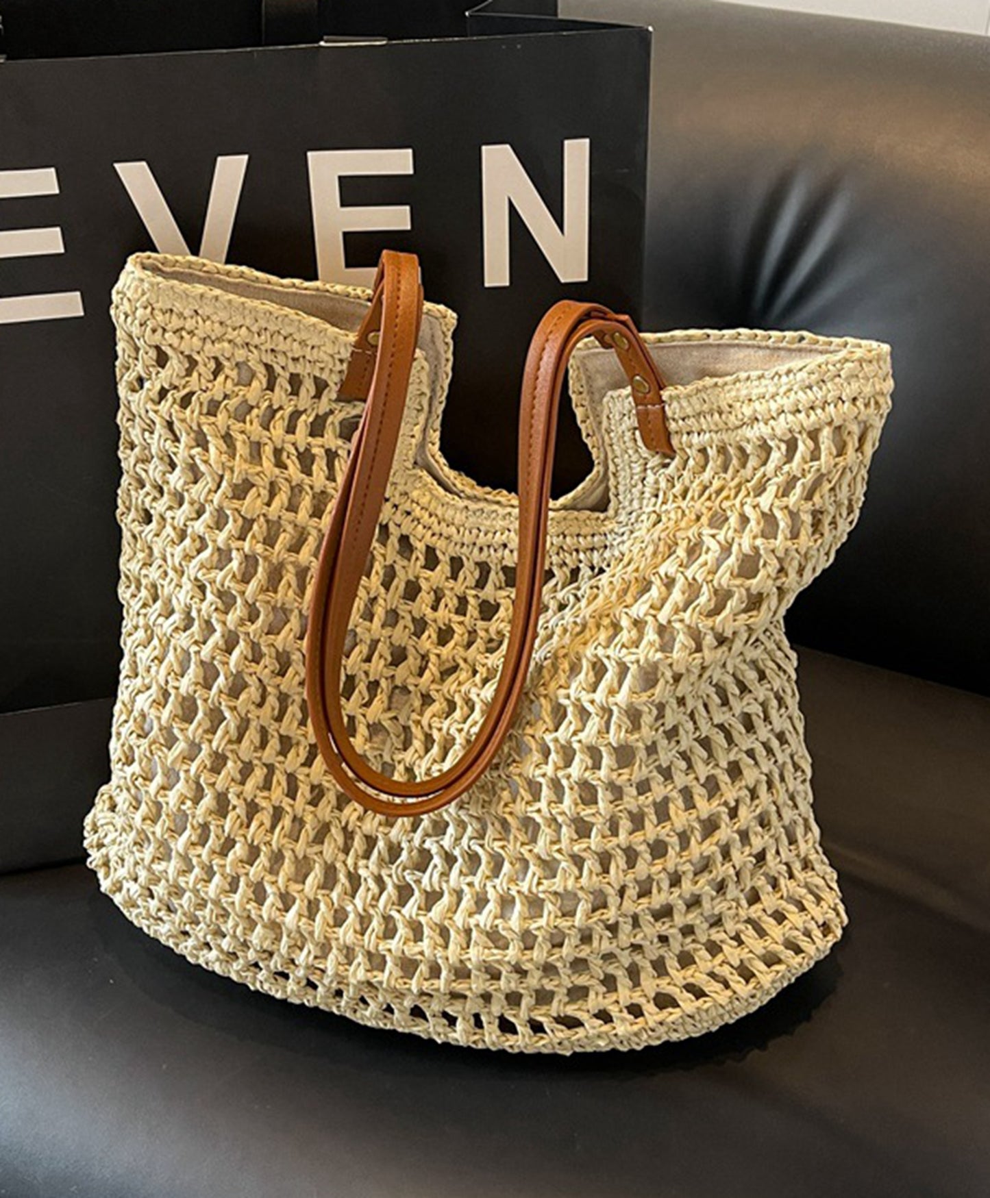Handmade yarn knitted summer beach tote handbag HB2400023