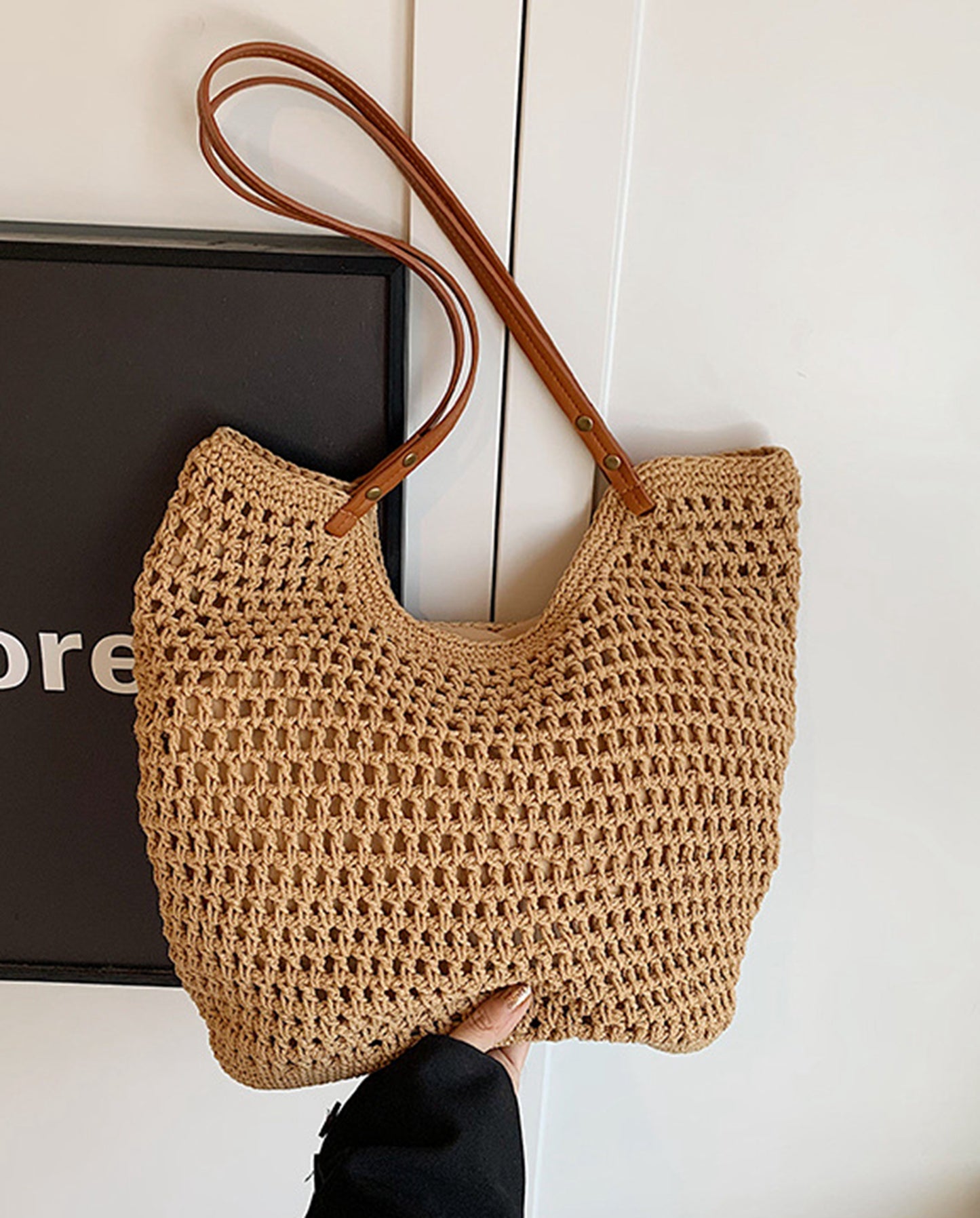 Handmade yarn knitted summer beach tote handbag HB2400023
