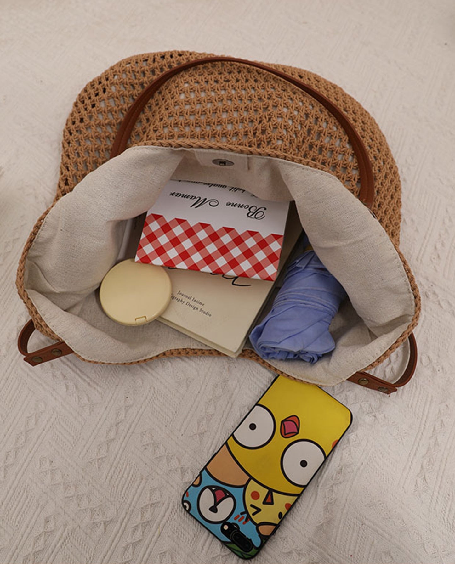 Handmade yarn knitted summer beach tote handbag HB2400023