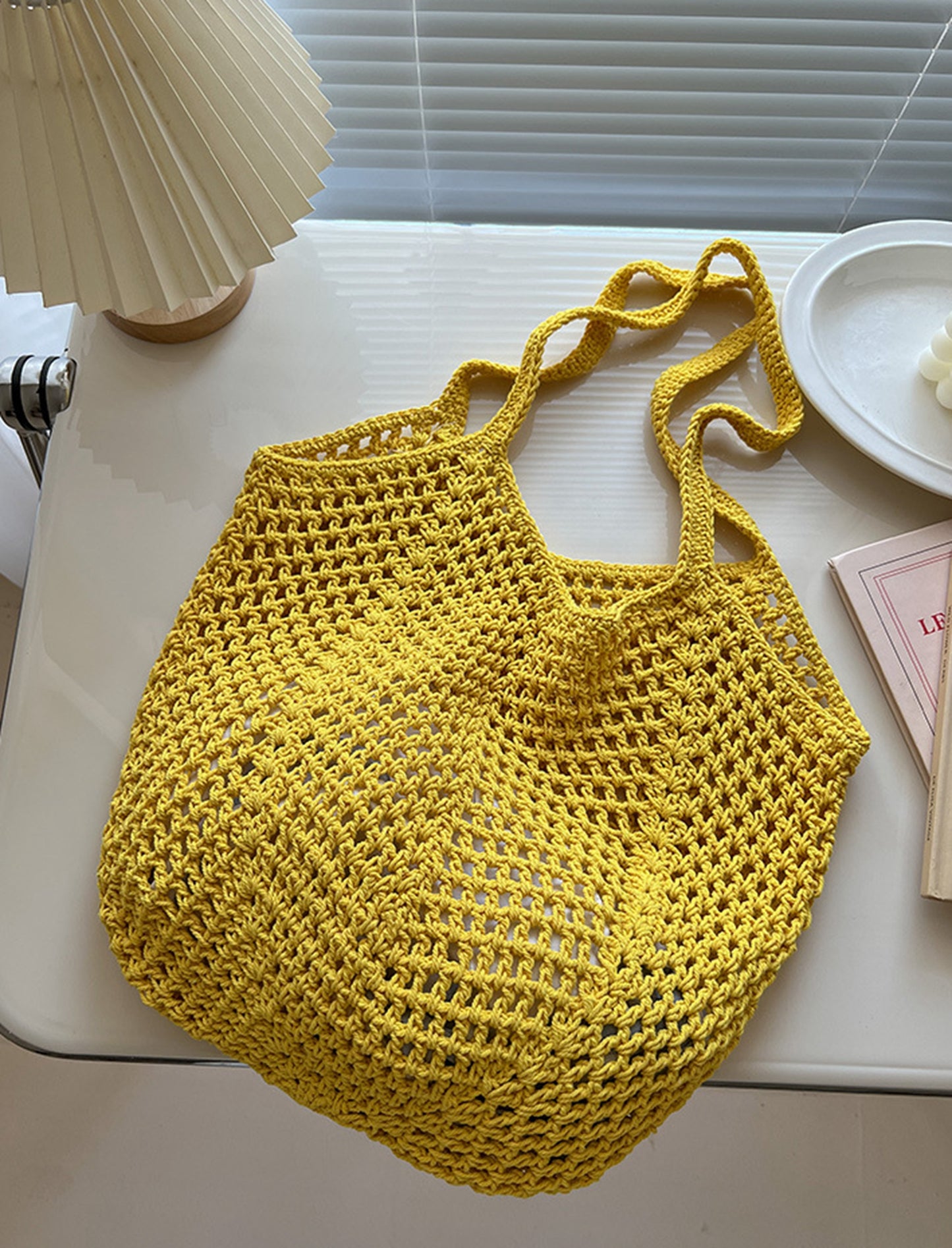 Handmade yarn knitted summer beach tote handbag HB2400023